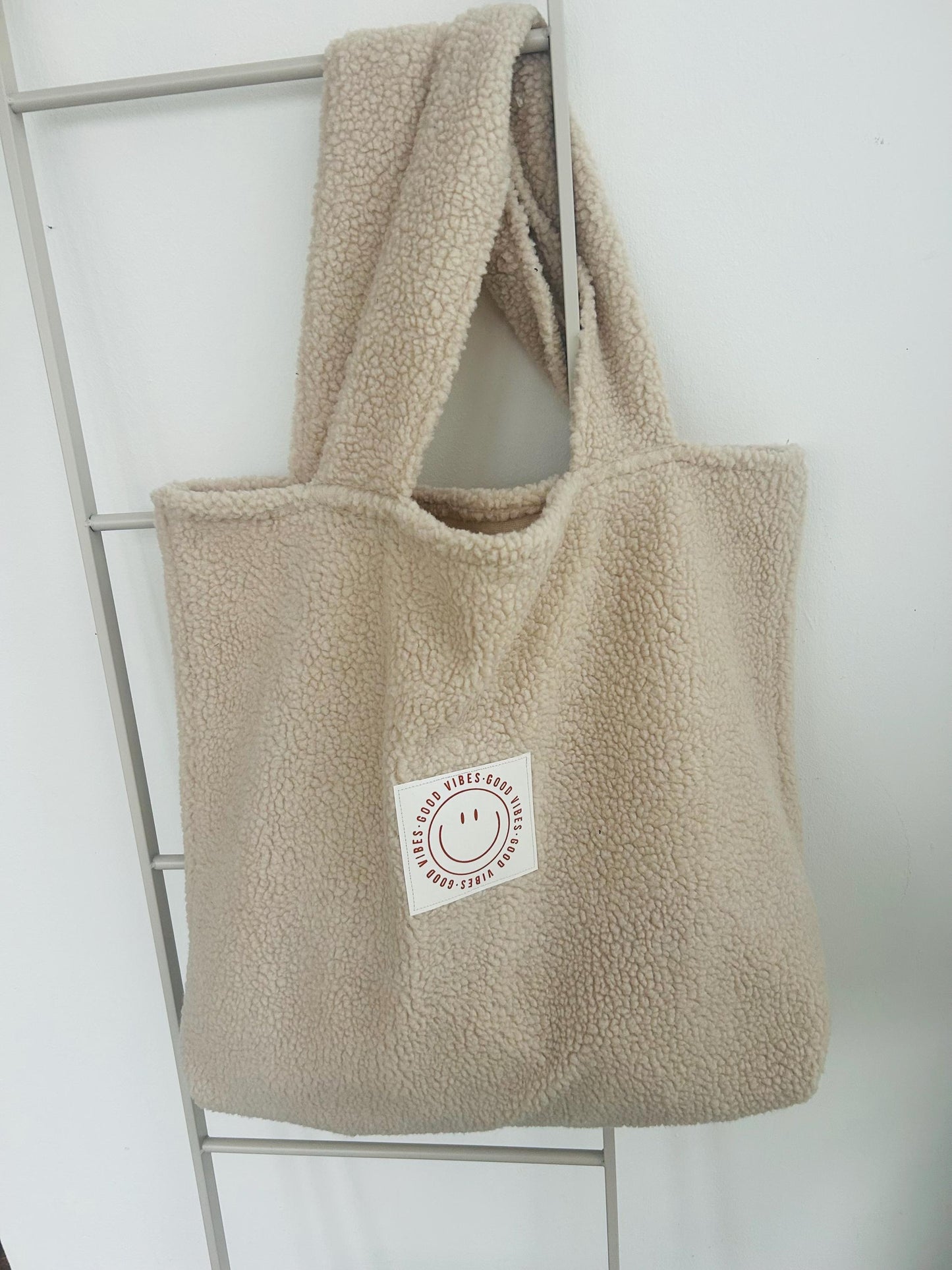 XXL Teddyfleece Tasche, Beutel Teddyfell, Teddy Tasche, Kinderwagentasche Teddy, Teddyfleece, Geschenk personalisiert, Teddyplüsch, Smiley