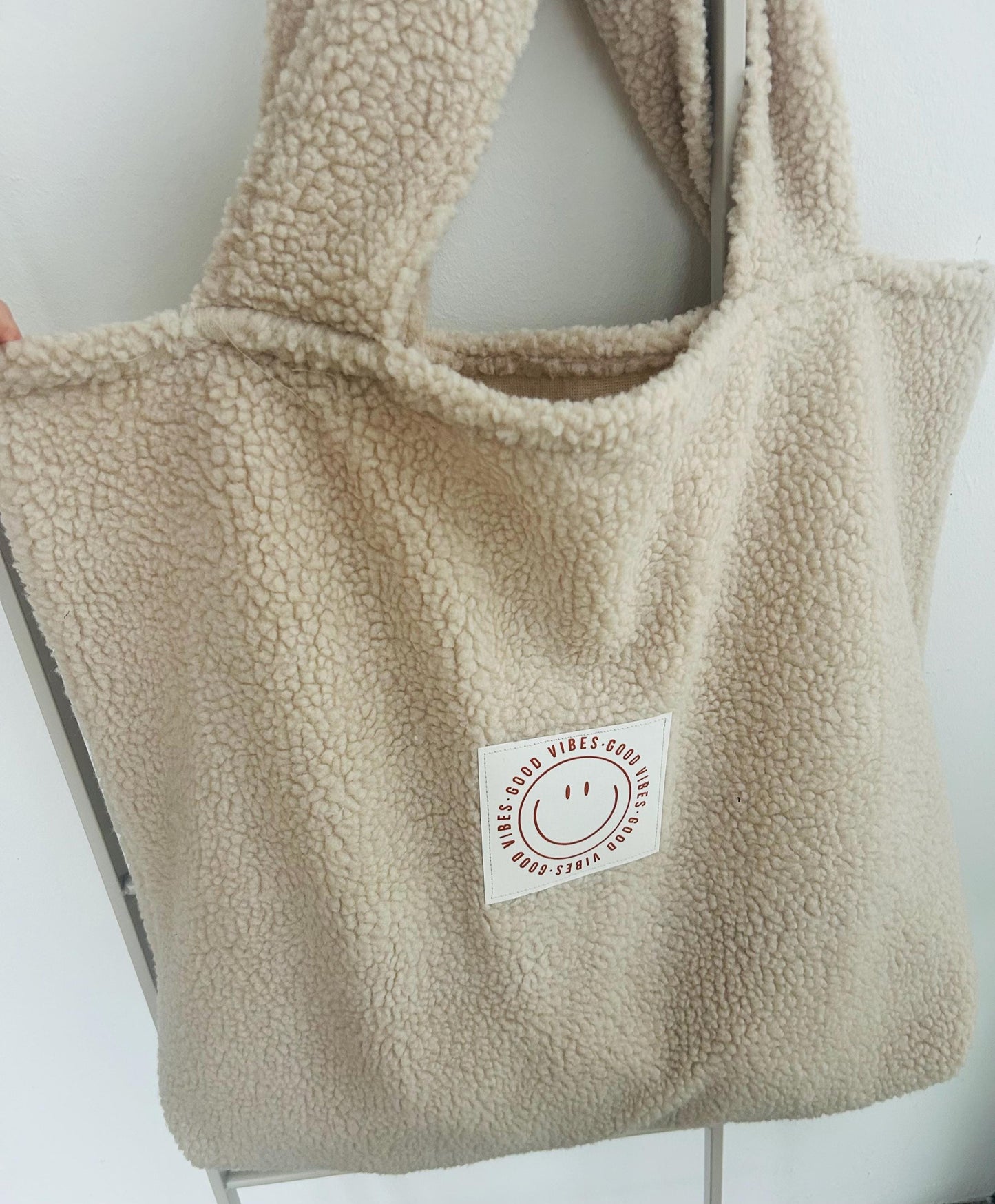 XXL Teddyfleece Tasche, Beutel Teddyfell, Teddy Tasche, Kinderwagentasche Teddy, Teddyfleece, Geschenk personalisiert, Teddyplüsch, Smiley