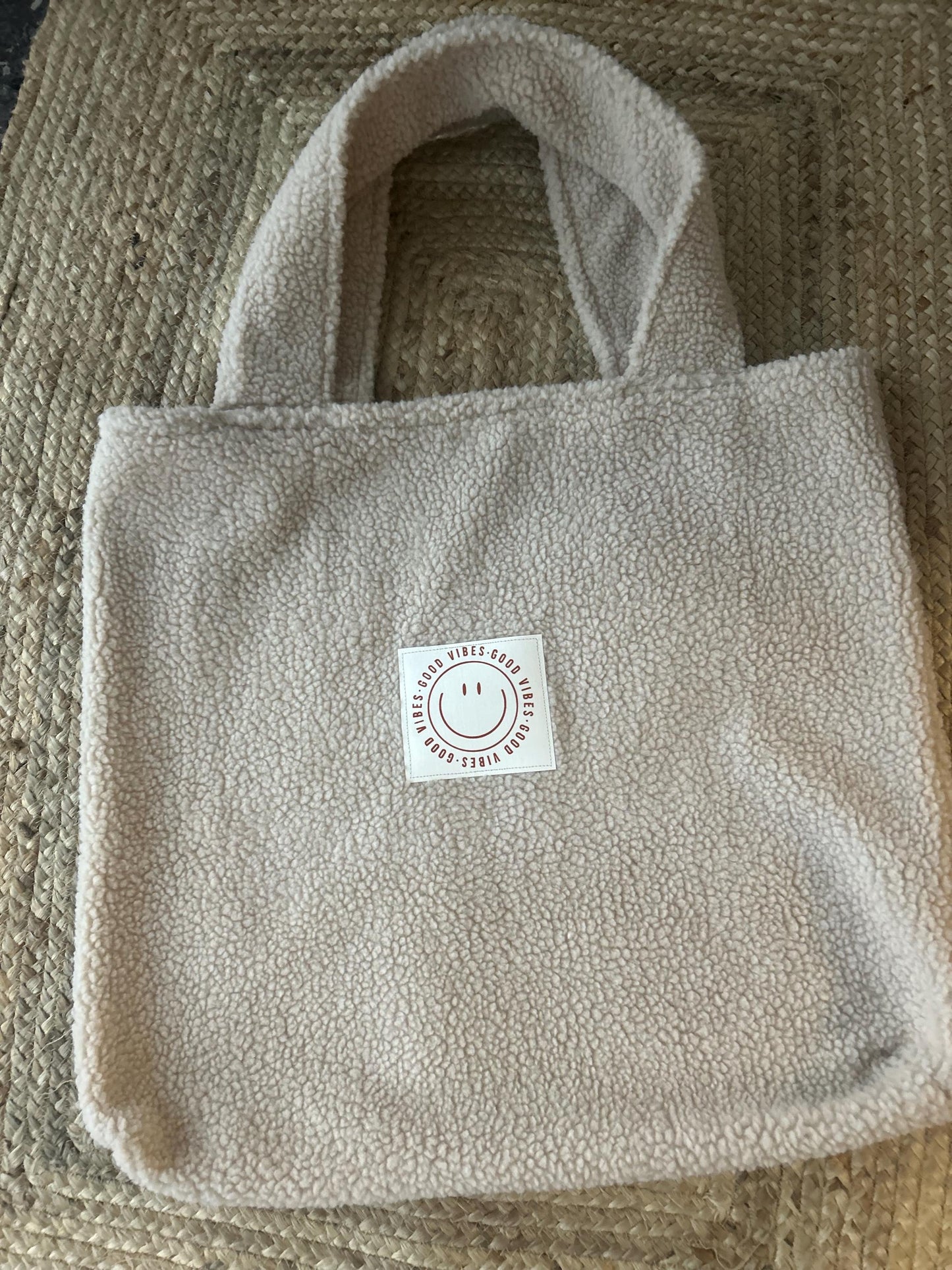 XXL Teddyfleece Tasche, Beutel Teddyfell, Teddy Tasche, Kinderwagentasche Teddy, Teddyfleece, Geschenk personalisiert, Teddyplüsch, Smiley