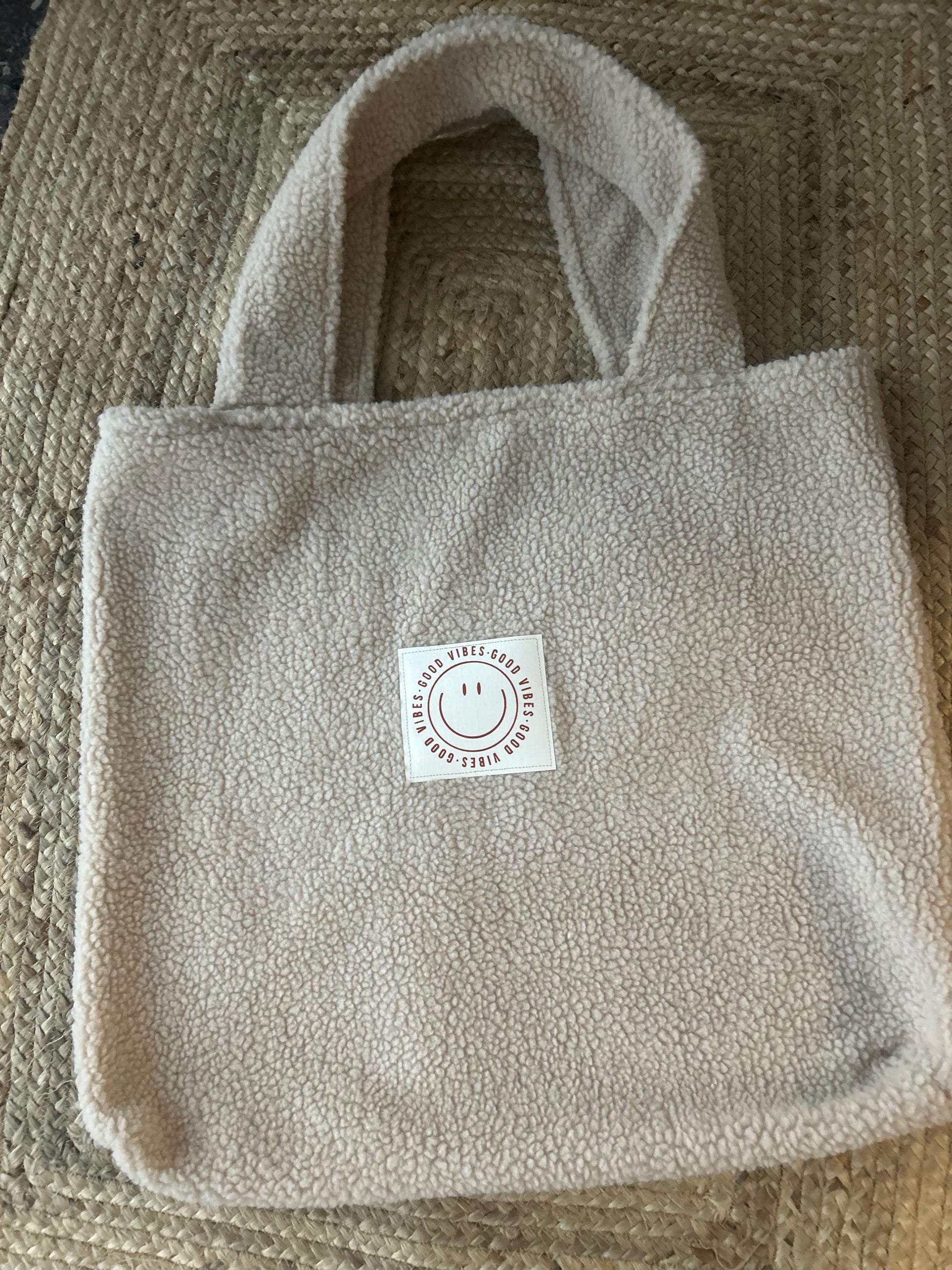 XXL Teddyfleece Tasche, Beutel Teddyfell, Teddy Tasche, Kinderwagentasche Teddy, Teddyfleece, Geschenk personalisiert, Teddyplüsch, Smiley