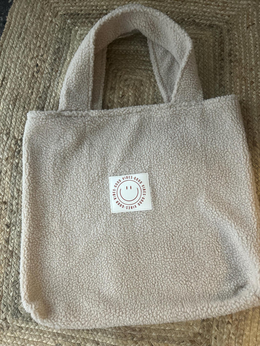 XXL Teddyfleece Tasche, Beutel Teddyfell, Teddy Tasche, Kinderwagentasche Teddy, Teddyfleece, Geschenk personalisiert, Teddyplüsch, Smiley