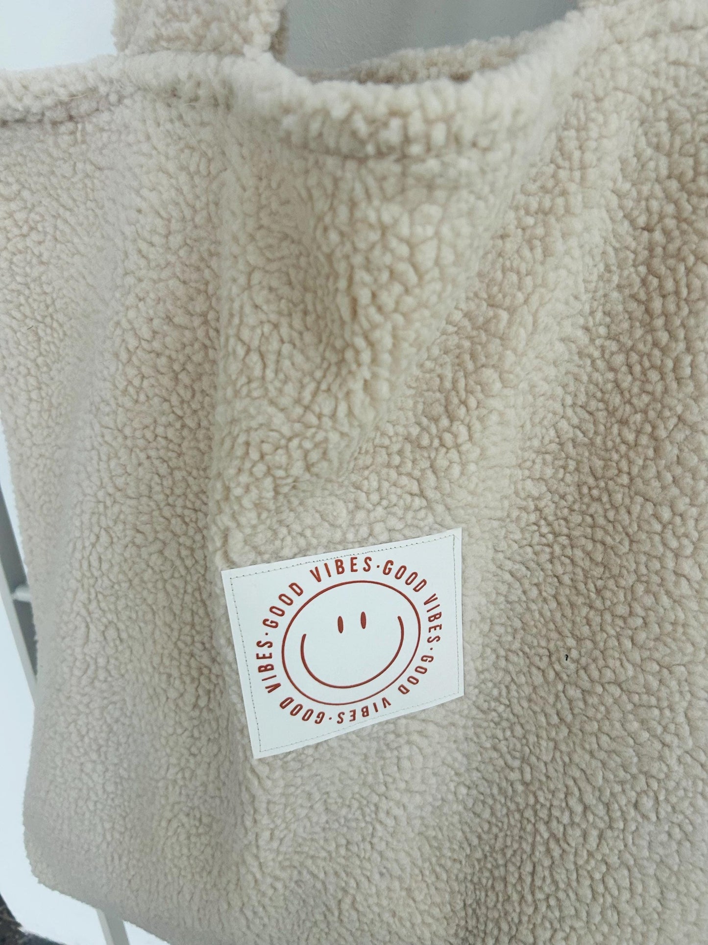 XXL Teddyfleece Tasche, Beutel Teddyfell, Teddy Tasche, Kinderwagentasche Teddy, Teddyfleece, Geschenk personalisiert, Teddyplüsch, Smiley