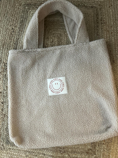 XXL Teddyfleece Tasche, Beutel Teddyfell, Teddy Tasche, Kinderwagentasche Teddy, Teddyfleece, Geschenk personalisiert, Teddyplüsch, Smiley