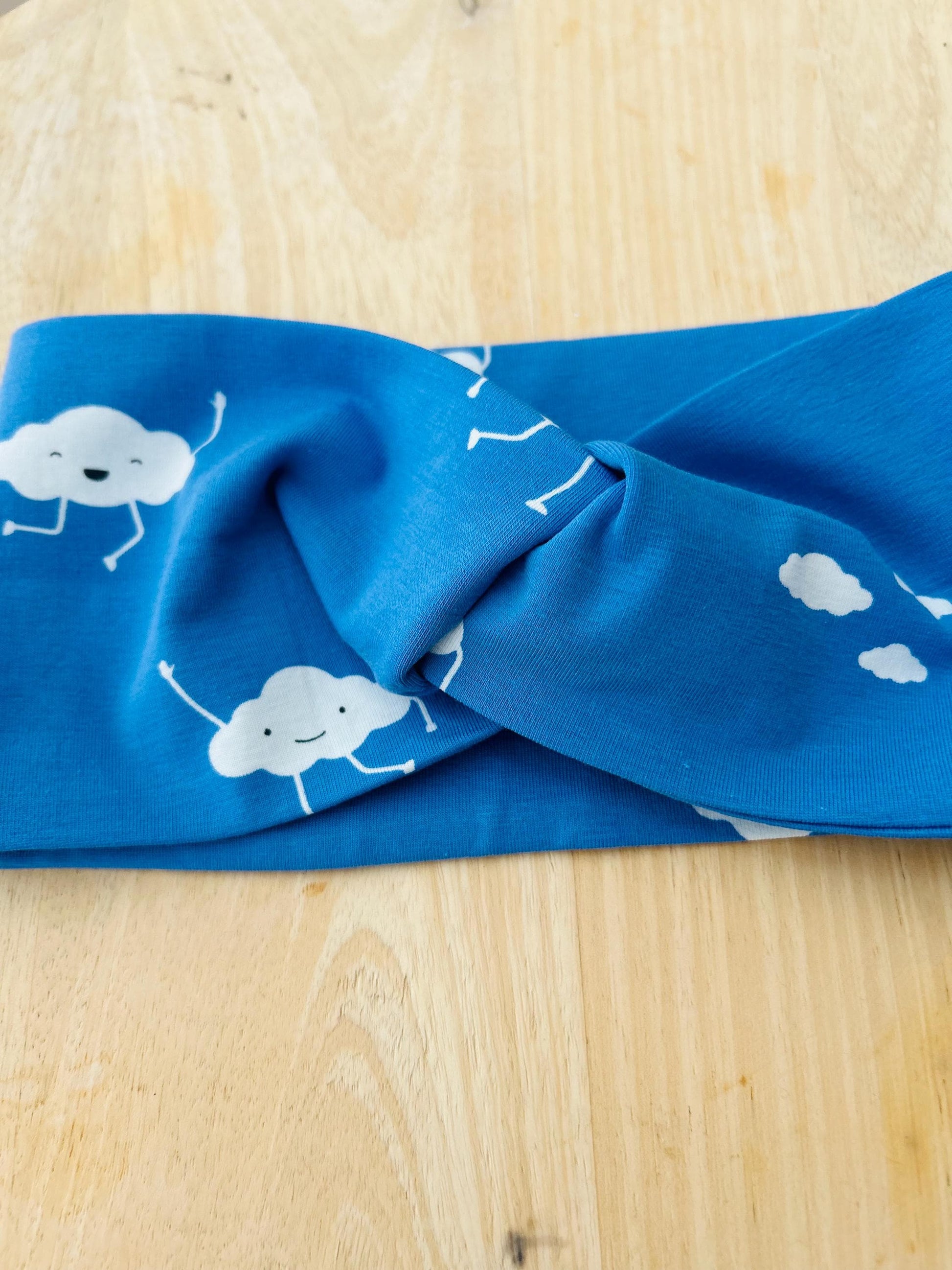 Kinder Stirnband, Haarband, Jersey, Stirnband Frühling, Haarband Knoten, Mädchen Stirnband, Jersey Stirnband blau Jersey Wolken, Bandeau