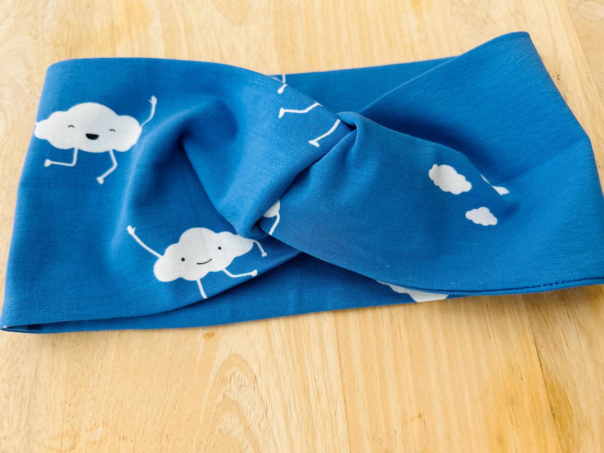 Kinder Stirnband, Haarband, Jersey, Stirnband Frühling, Haarband Knoten, Mädchen Stirnband, Jersey Stirnband blau Jersey Wolken, Bandeau