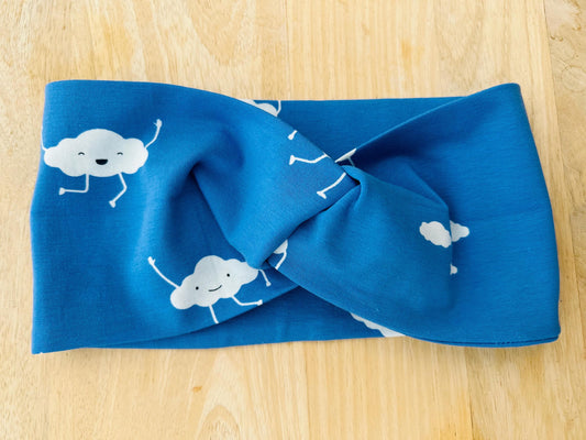 Kinder Stirnband, Haarband, Jersey, Stirnband Frühling, Haarband Knoten, Mädchen Stirnband, Jersey Stirnband blau Jersey Wolken, Bandeau