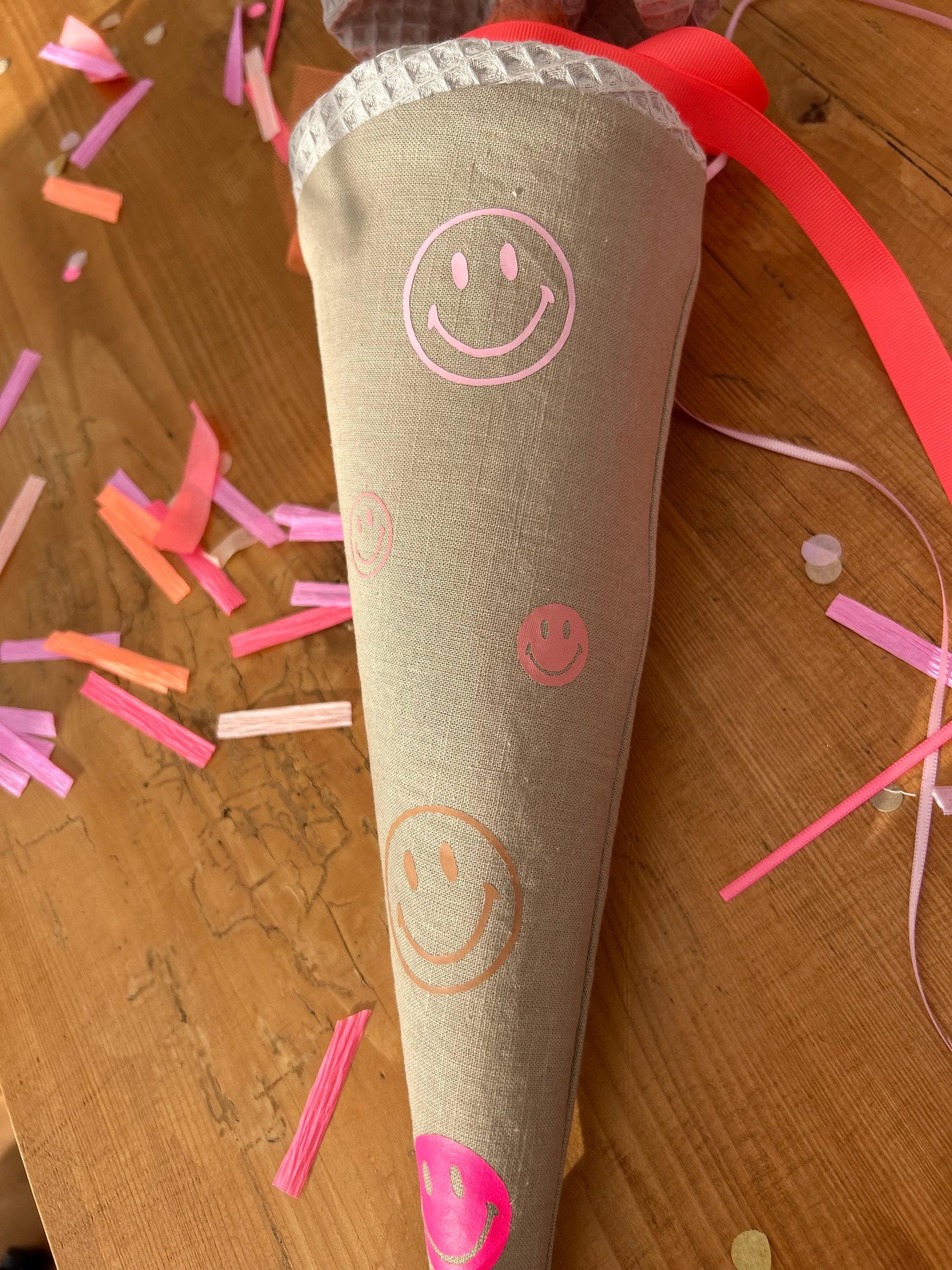 Geschwisterschultüte Zuckertüte Trosttüte Schultüte Stoff Schulanfang Einschulung Geschwisterschultüte Smiley Schultüte neon, Schulkind 2026