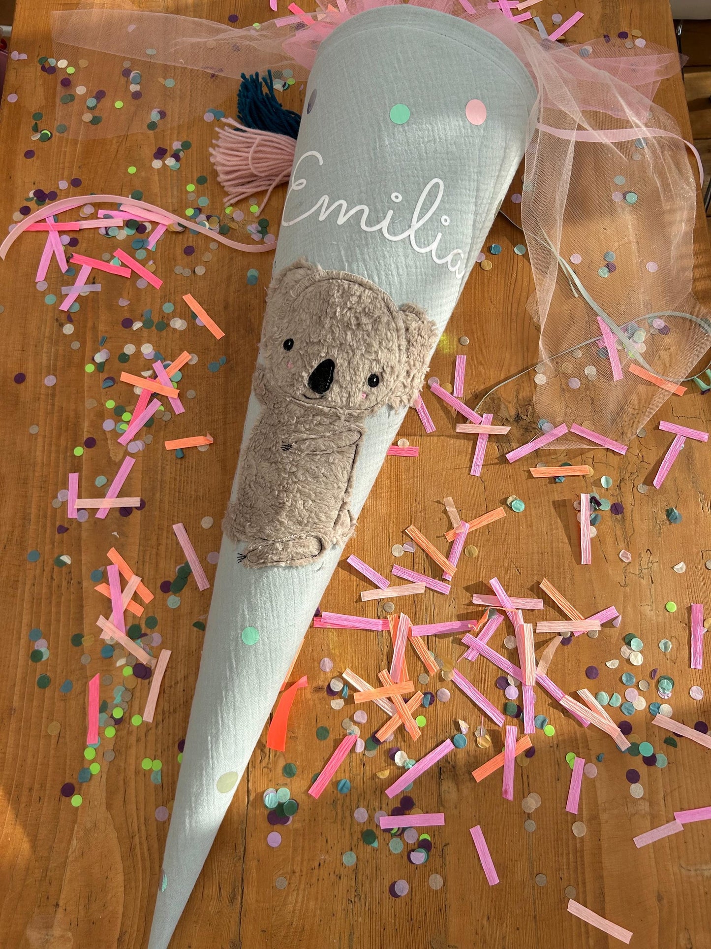 wenige verfügbar! Schultüte Musselin Schultüte Stoff Schulanfang Schultüte Mädchen Schultüte Koala Einschulung, Schultüte personalisiert