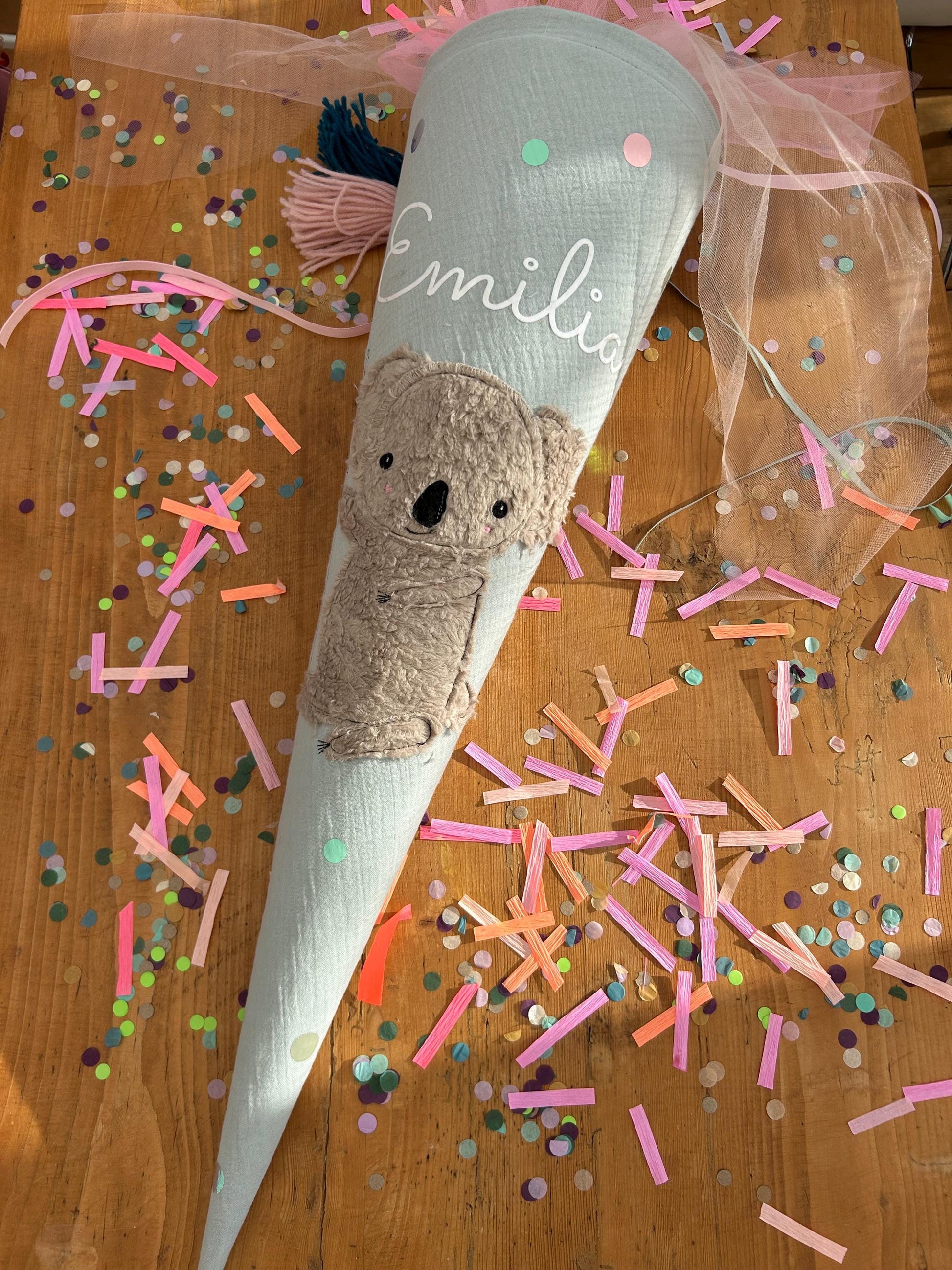 wenige verfügbar! Schultüte Musselin Schultüte Stoff Schulanfang Schultüte Mädchen Schultüte Koala Einschulung, Schultüte personalisiert