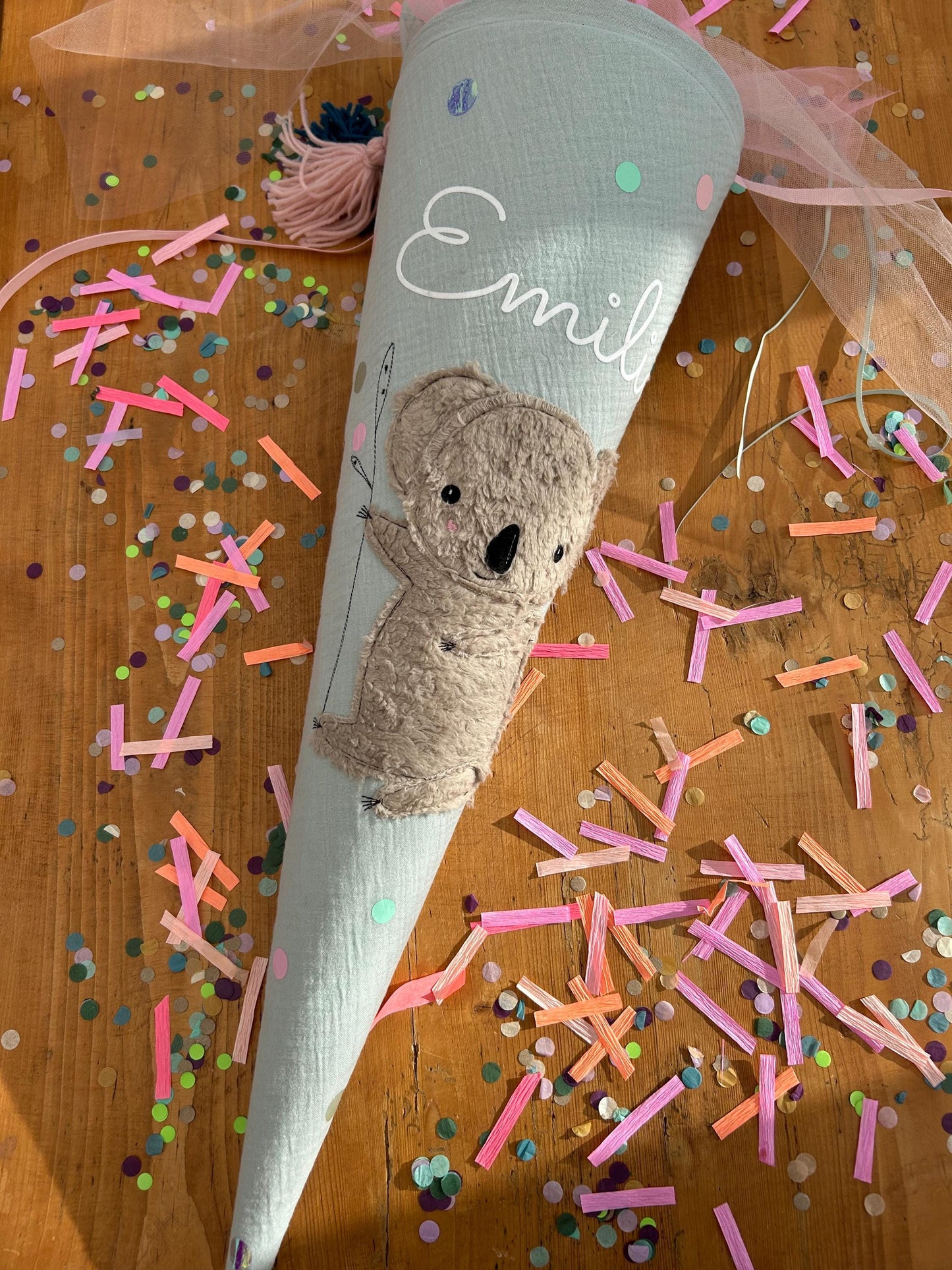wenige verfügbar! Schultüte Musselin Schultüte Stoff Schulanfang Schultüte Mädchen Schultüte Koala Einschulung, Schultüte personalisiert