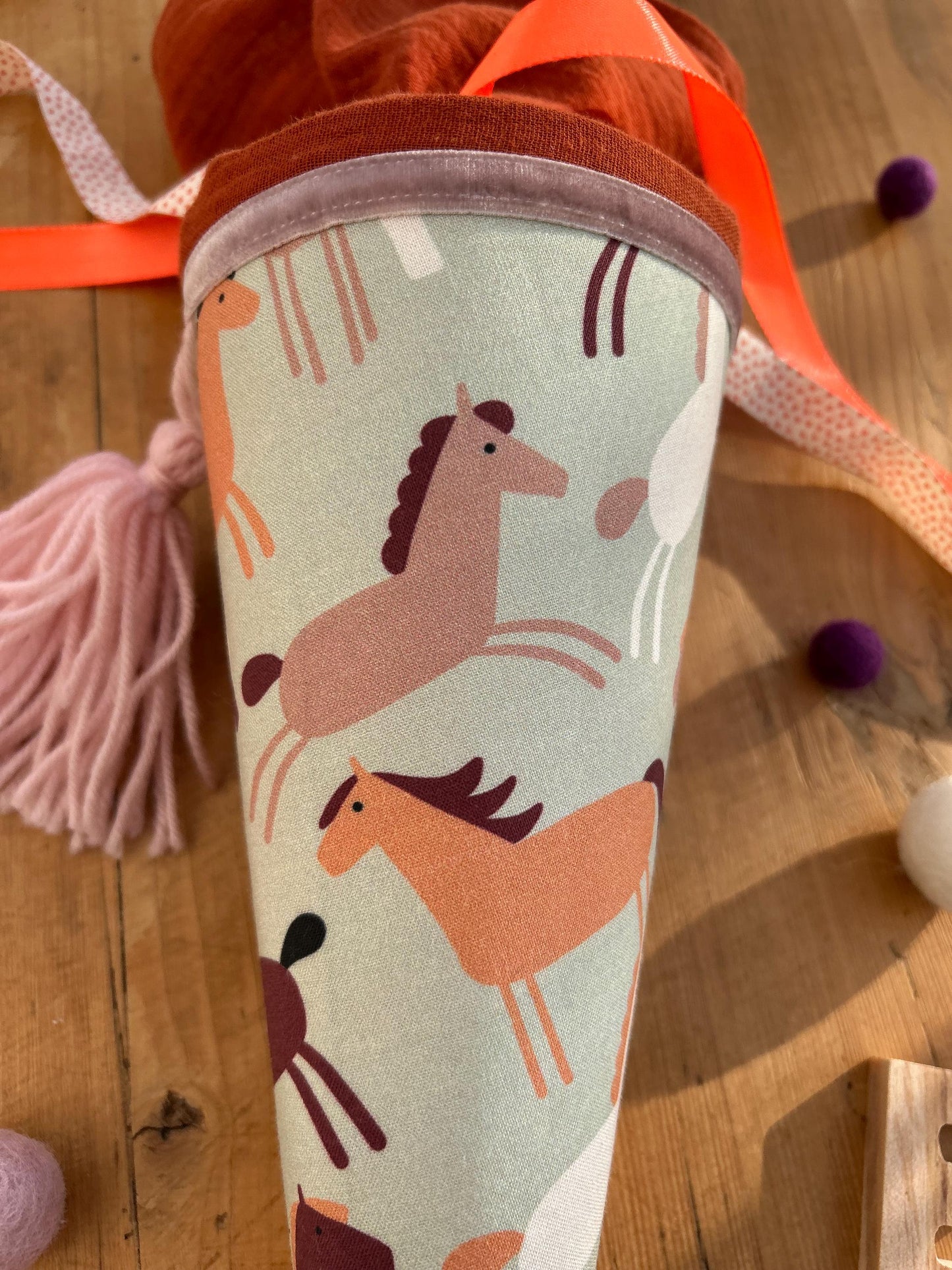 Geschwisterschultüte Pferd, Pony, Zuckertüte Trosttüte Schultüte Stoff Schulanfang Einschulung, Kita Start, Schultüte personalisiert