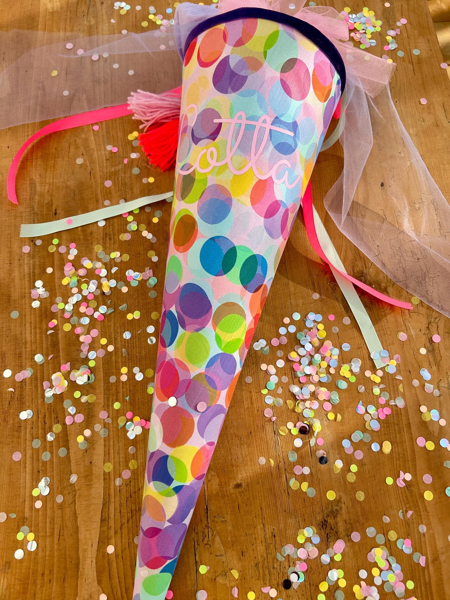 Schultüte Musselin Schultüte Mädchen Schultüte Punkte, Schultüte neon, Schultüte Ergobag, Schultüte Dots, Konfetti, Schultüte personalisiert