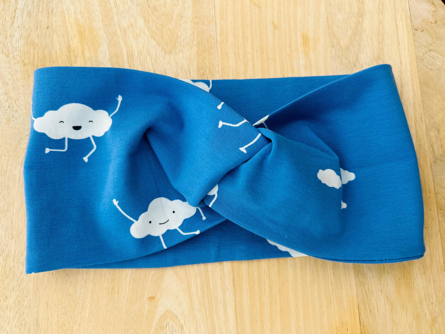 Kinder Stirnband, Haarband, Jersey, Stirnband Frühling, Haarband Knoten, Mädchen Stirnband, Jersey Stirnband blau Jersey Wolken, Bandeau