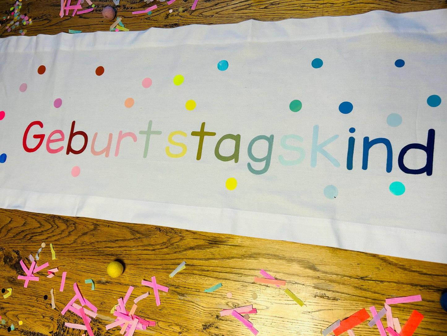 Tischläufer Tischdecke Partydeko Geburtstag Deko Kindergeburtstag Geburtstagskind Kindergeburtstag Happy Birthday Konfetti, neon,Regenbogen
