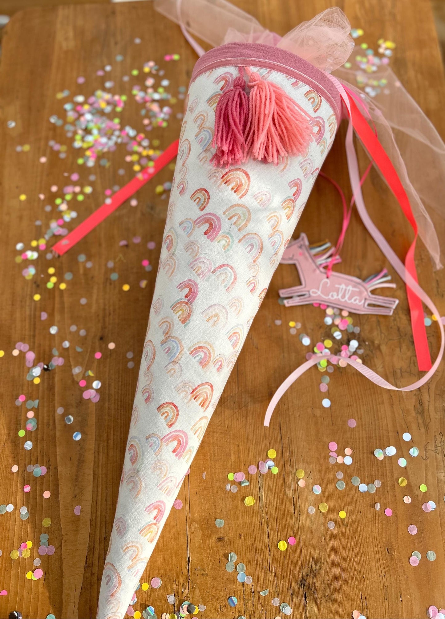 Regenbogen Schultüte Musselin Schultüte Mädchen Schultüte neon, Schultüte Ergobag, Schultüte Einhorn, Konfetti, Schultüte personalisiert