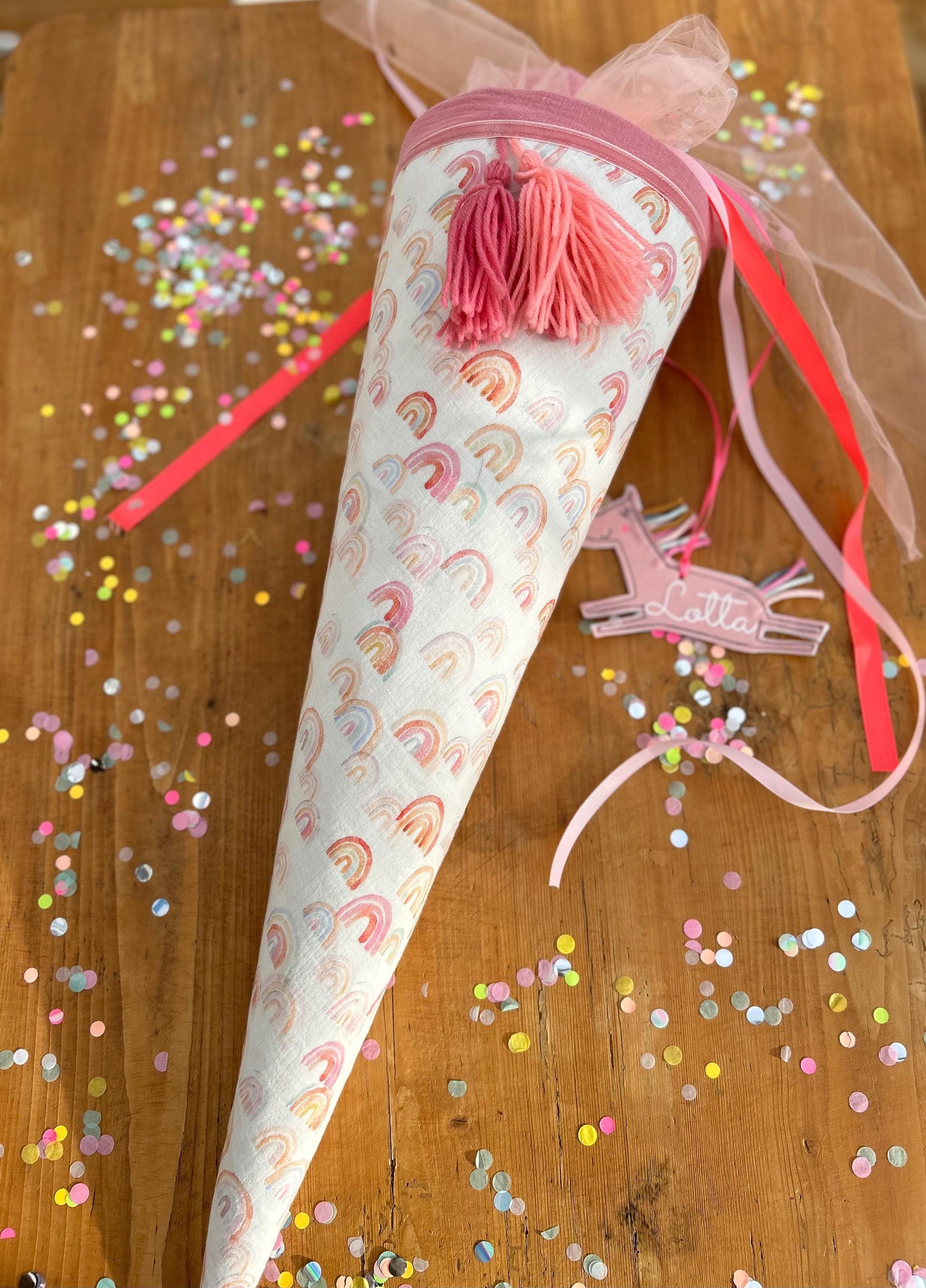Regenbogen Schultüte Musselin Schultüte Mädchen Schultüte neon, Schultüte Ergobag, Schultüte Einhorn, Konfetti, Schultüte personalisiert