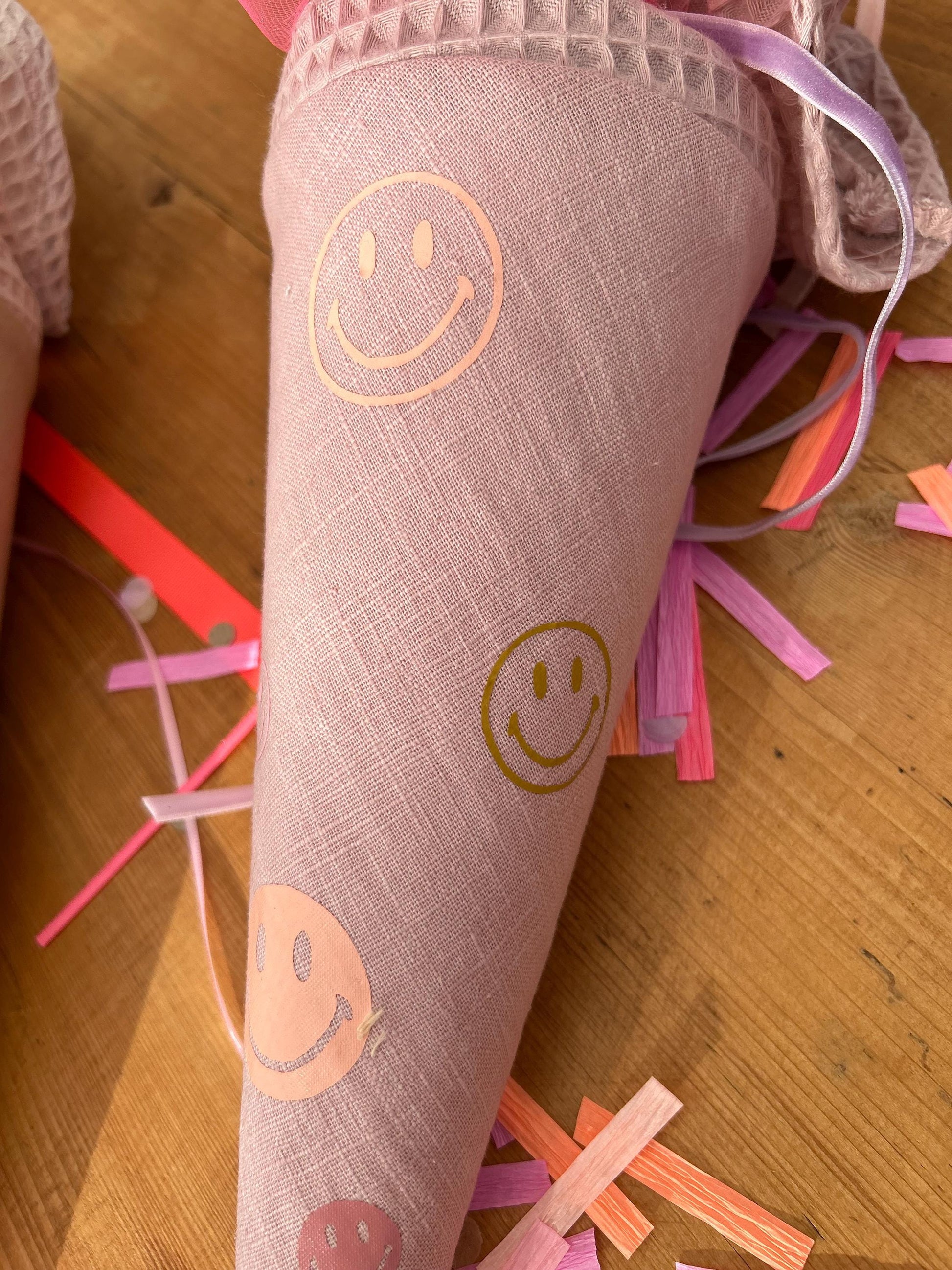 Geschwisterschultüte Zuckertüte Trosttüte Schultüte Stoff Schulanfang Einschulung Geschwisterschultüte Smiley Schultüte neon, Schulkind 2026