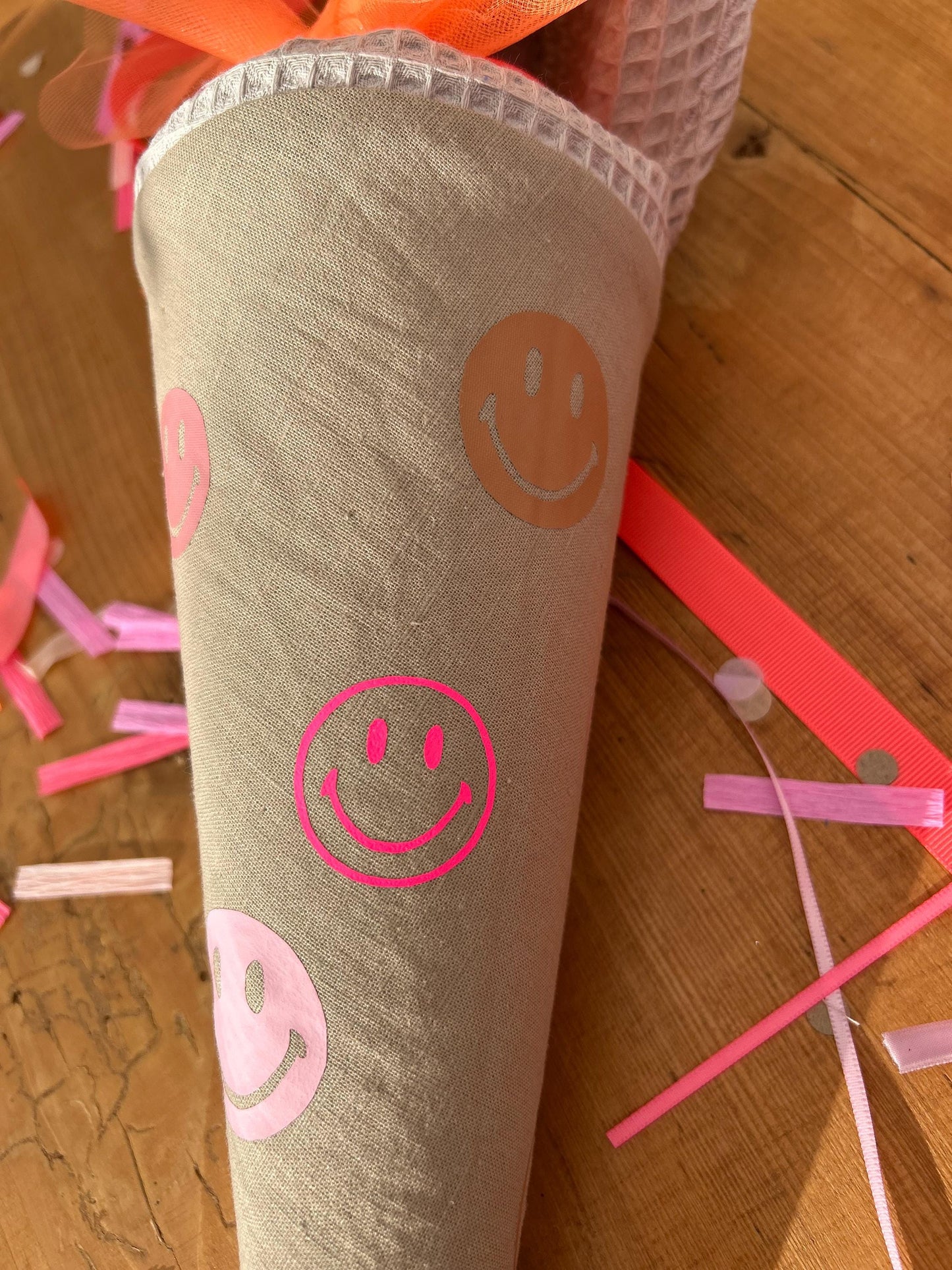 Geschwisterschultüte Zuckertüte Trosttüte Schultüte Stoff Schulanfang Einschulung Geschwisterschultüte Smiley Schultüte neon, Schulkind 2026