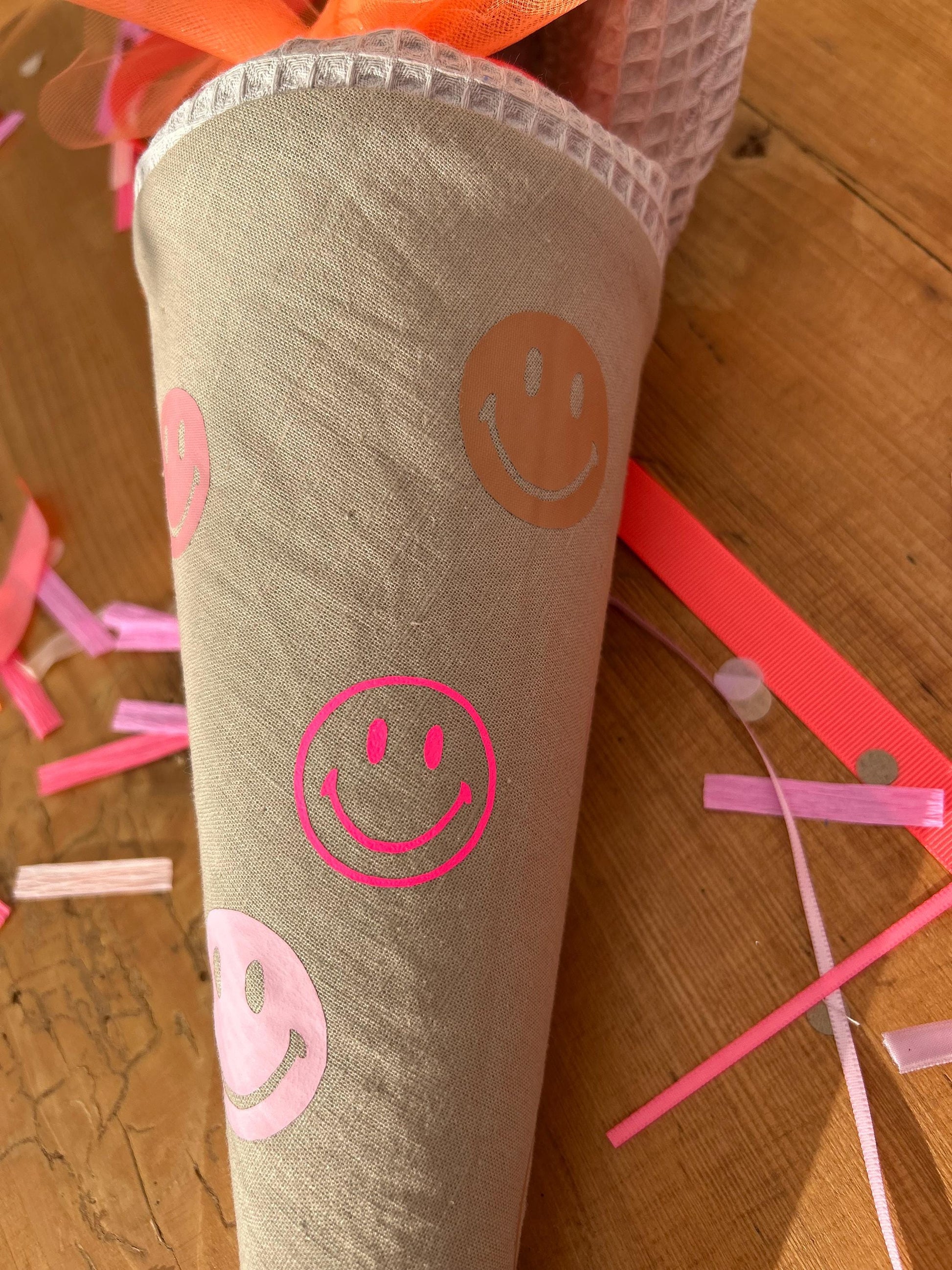 Geschwisterschultüte Zuckertüte Trosttüte Schultüte Stoff Schulanfang Einschulung Geschwisterschultüte Smiley Schultüte neon, Schulkind 2026