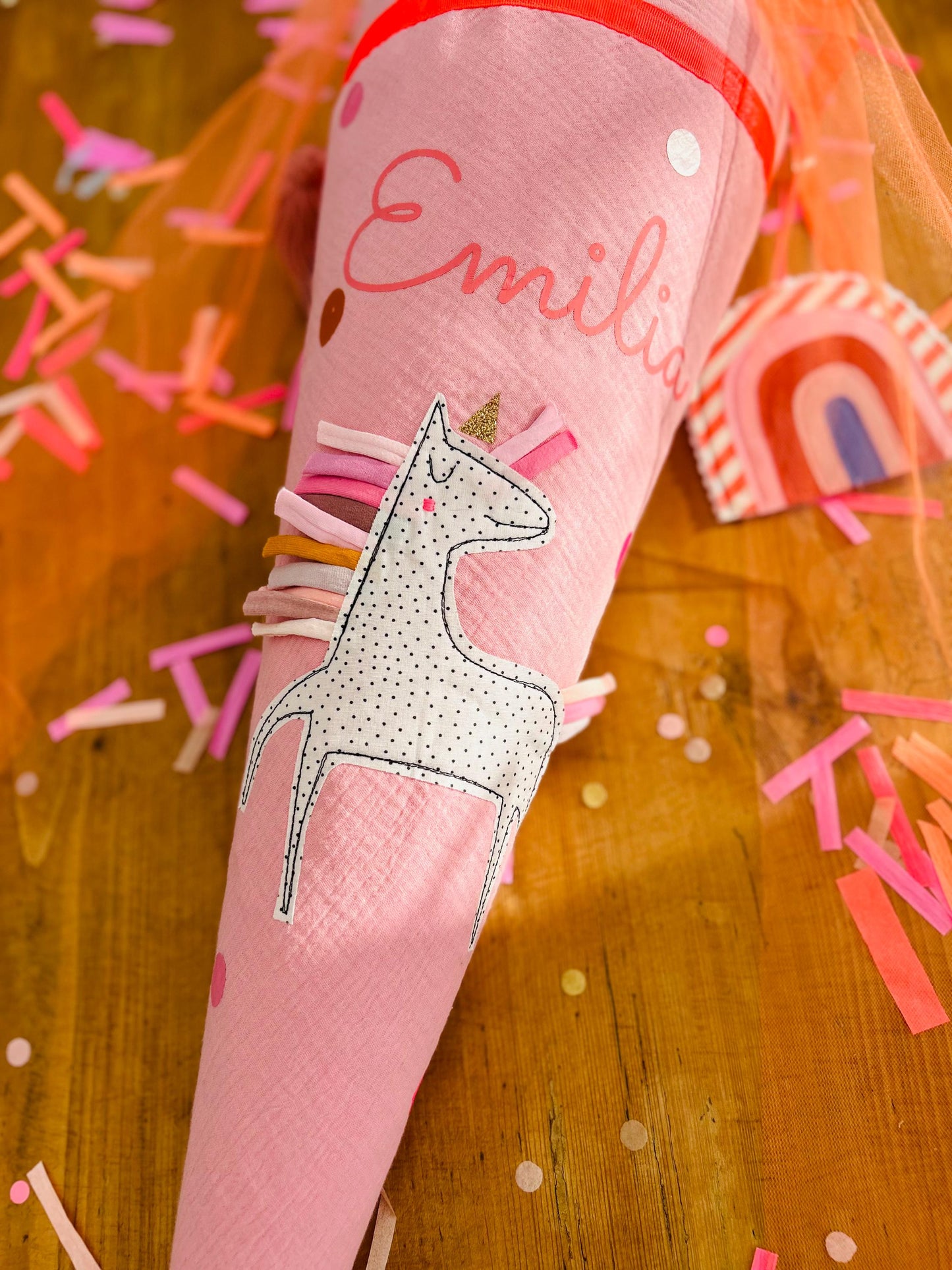Schultüte Musselin, Schultüte Stoff, Schultüte Mädchen,Schultüte Einhorn, Einschulung, Musselinschultüte,Konfetti, Schultüte personalisiert