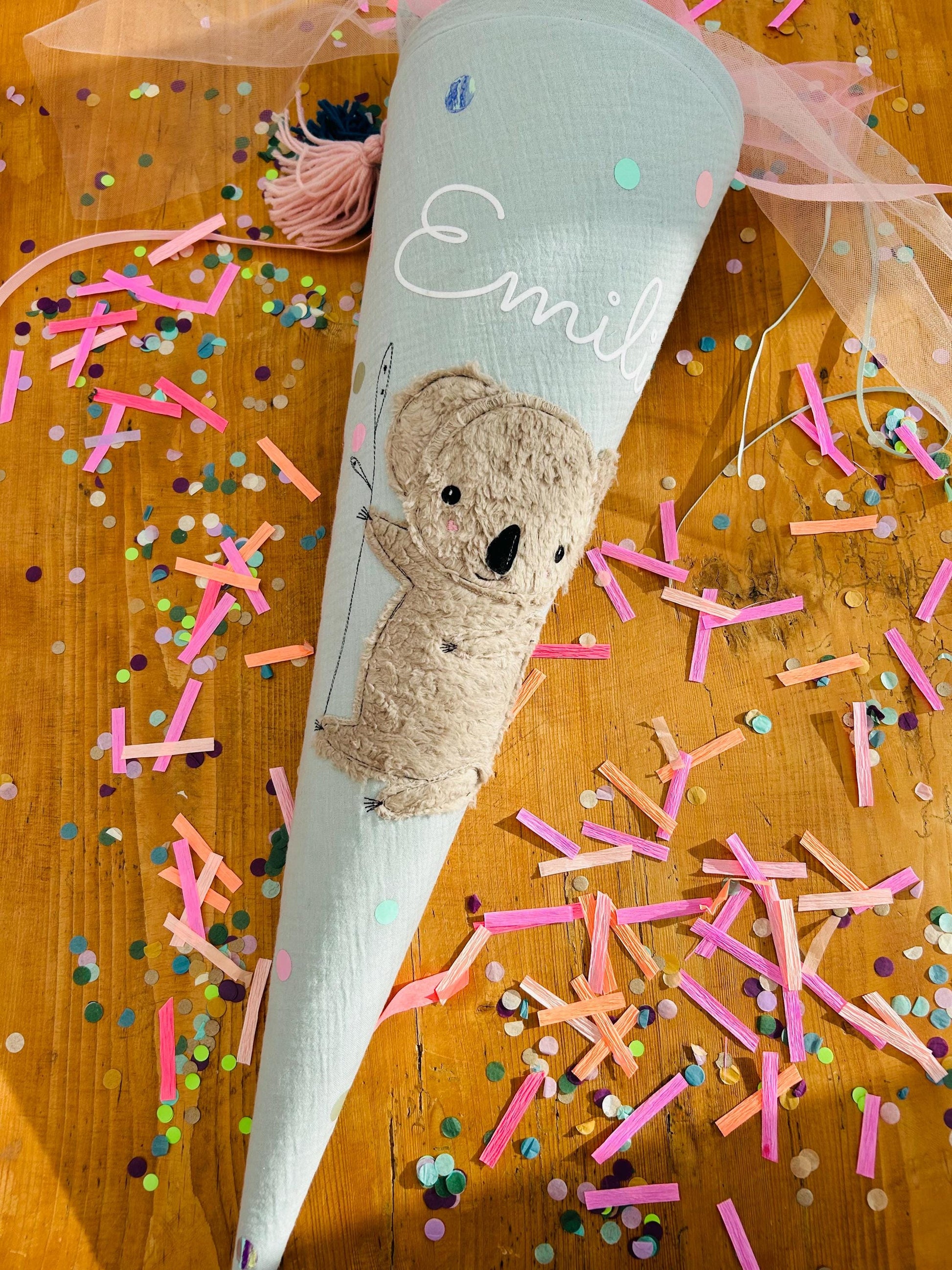wenige verfügbar! Schultüte Musselin Schultüte Stoff Schulanfang Schultüte Mädchen Schultüte Koala Einschulung, Schultüte personalisiert