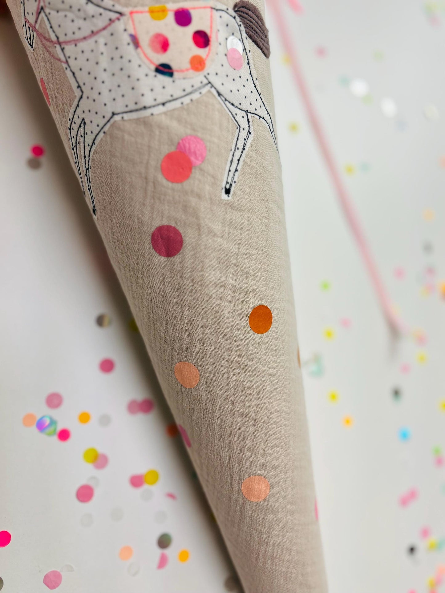 Schultüte Pferd, Pferdeschultüte Mädchen, Schultüte Musselin, Schultüte beige, Schultüte personalisiert, Einschulung, Schulanfang, Pferd