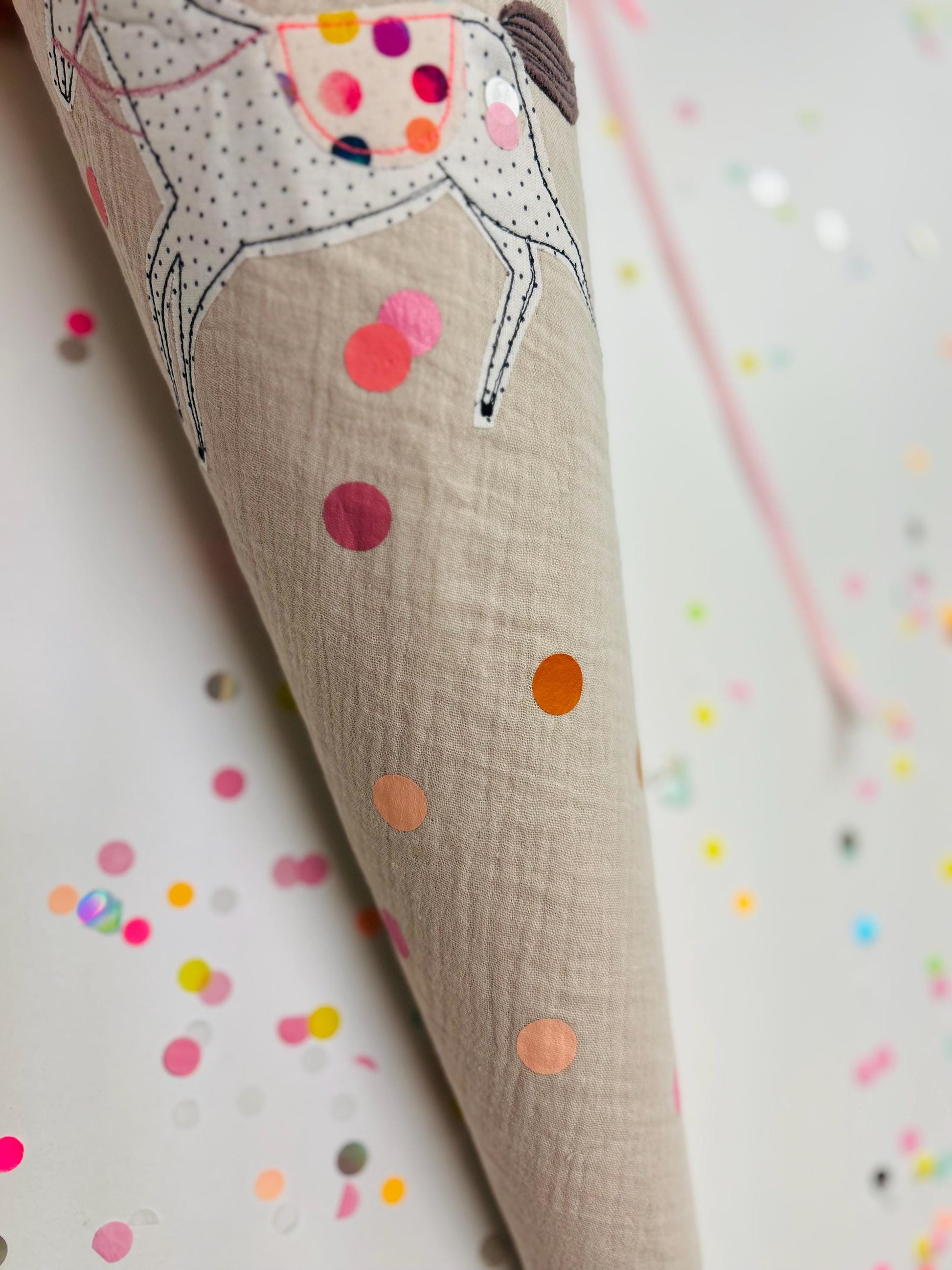 Schultüte Pferd, Pferdeschultüte Mädchen, Schultüte Musselin, Schultüte beige, Schultüte personalisiert, Einschulung, Schulanfang, Pferd