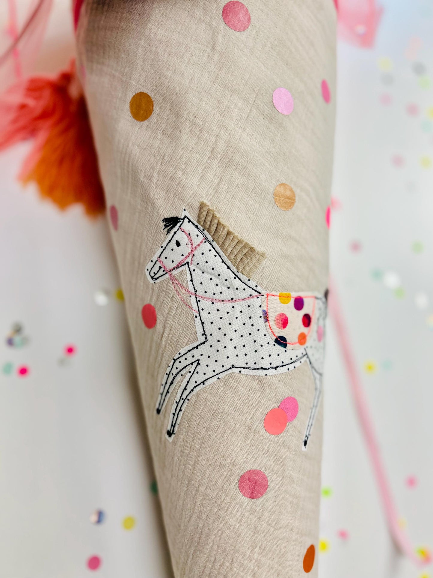 Schultüte Pferd, Pferdeschultüte Mädchen, Schultüte Musselin, Schultüte beige, Schultüte personalisiert, Einschulung, Schulanfang, Pferd