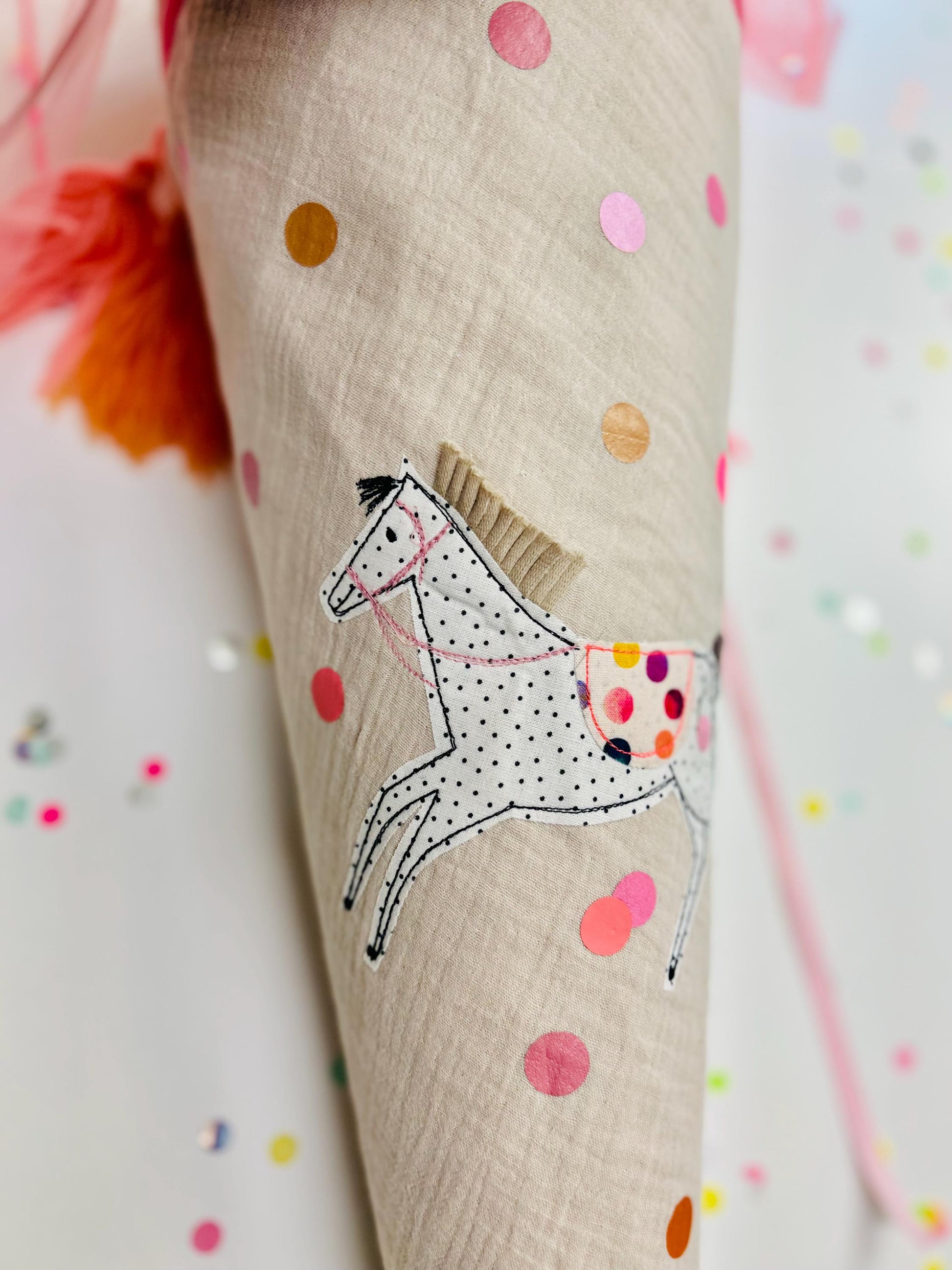 Schultüte Pferd, Pferdeschultüte Mädchen, Schultüte Musselin, Schultüte beige, Schultüte personalisiert, Einschulung, Schulanfang, Pferd