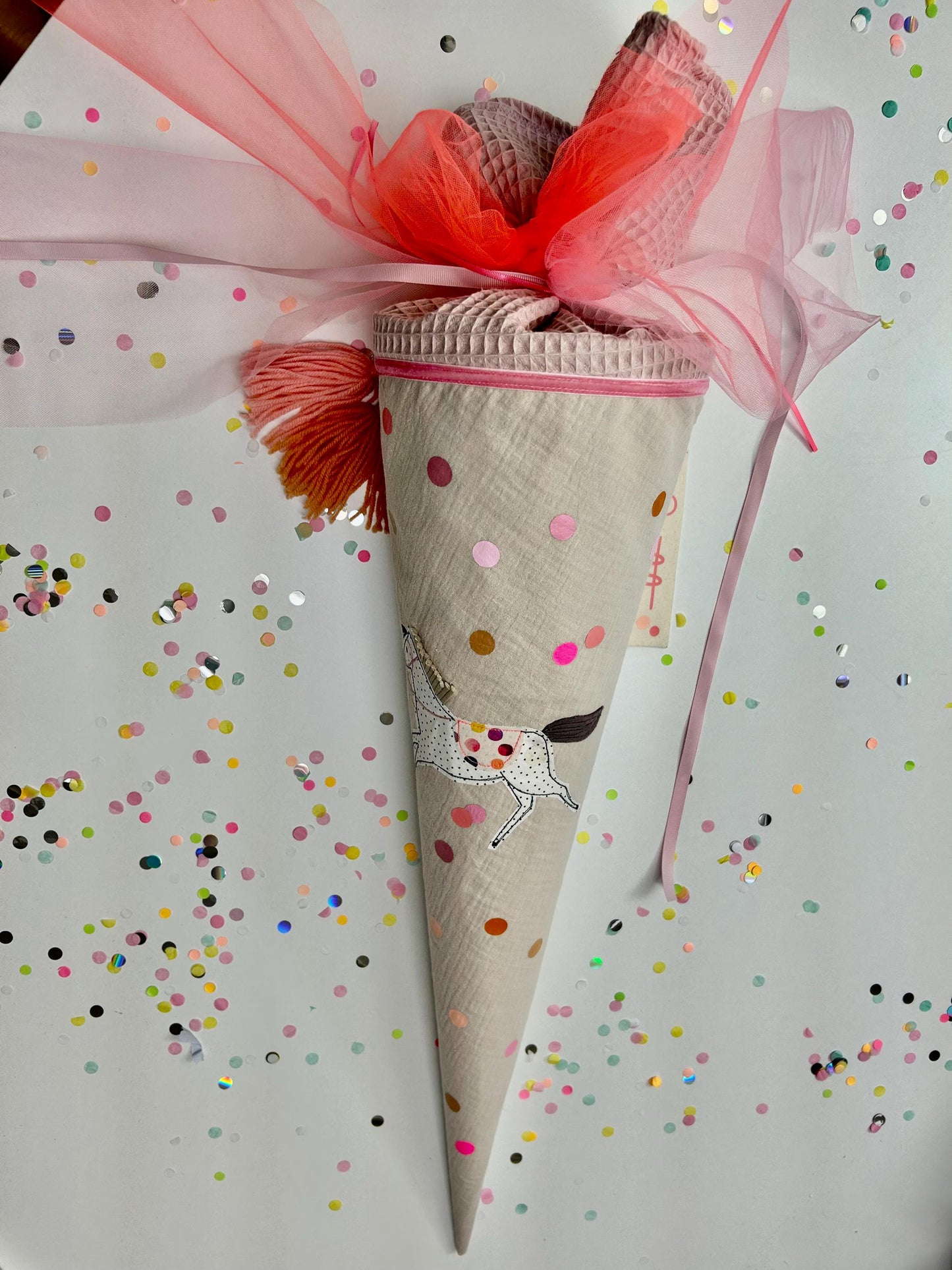 Schultüte Pferd, Pferdeschultüte Mädchen, Schultüte Musselin, Schultüte beige, Schultüte personalisiert, Einschulung, Schulanfang, Pferd
