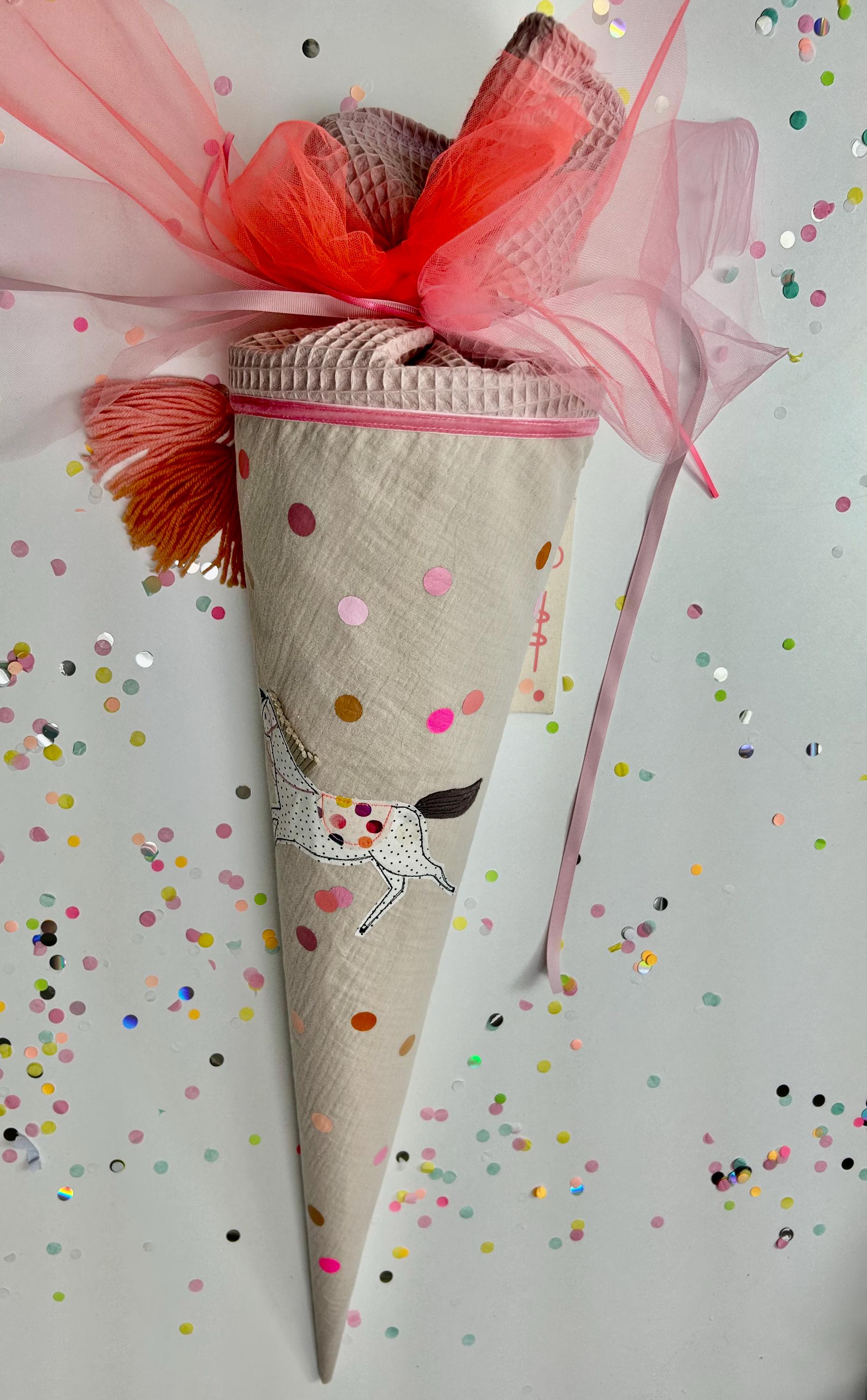 Schultüte Pferd, Pferdeschultüte Mädchen, Schultüte Musselin, Schultüte beige, Schultüte personalisiert, Einschulung, Schulanfang, Pferd