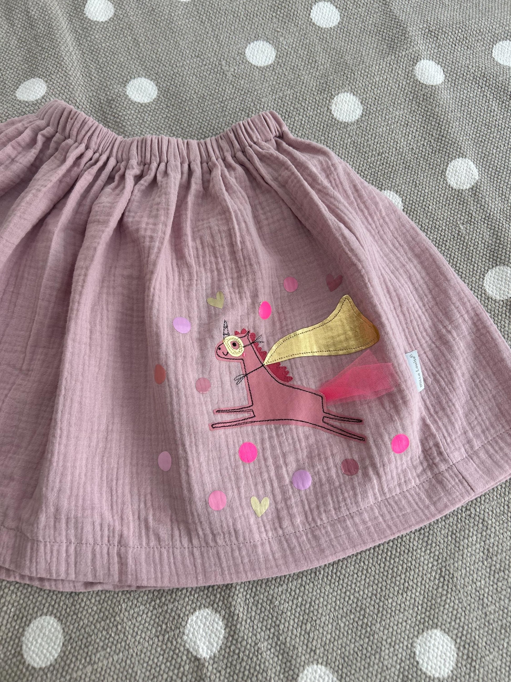 Mädchenrock Musselin, Rock Musselin, Musselinrock,Musselin, Rock Einhorn,Einhornrock, Konfetti,Glitzerrock,Musselin rosa, altrosa