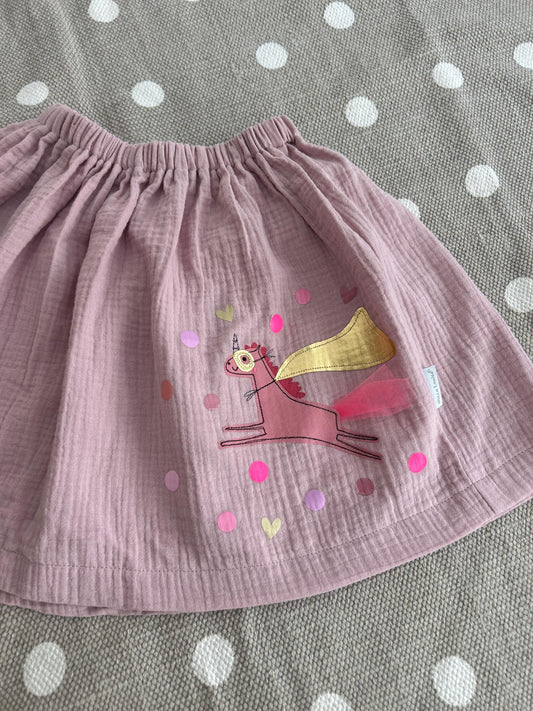 Mädchenrock Musselin, Rock Musselin, Musselinrock,Musselin, Rock Einhorn,Einhornrock, Konfetti,Glitzerrock,Musselin rosa, altrosa