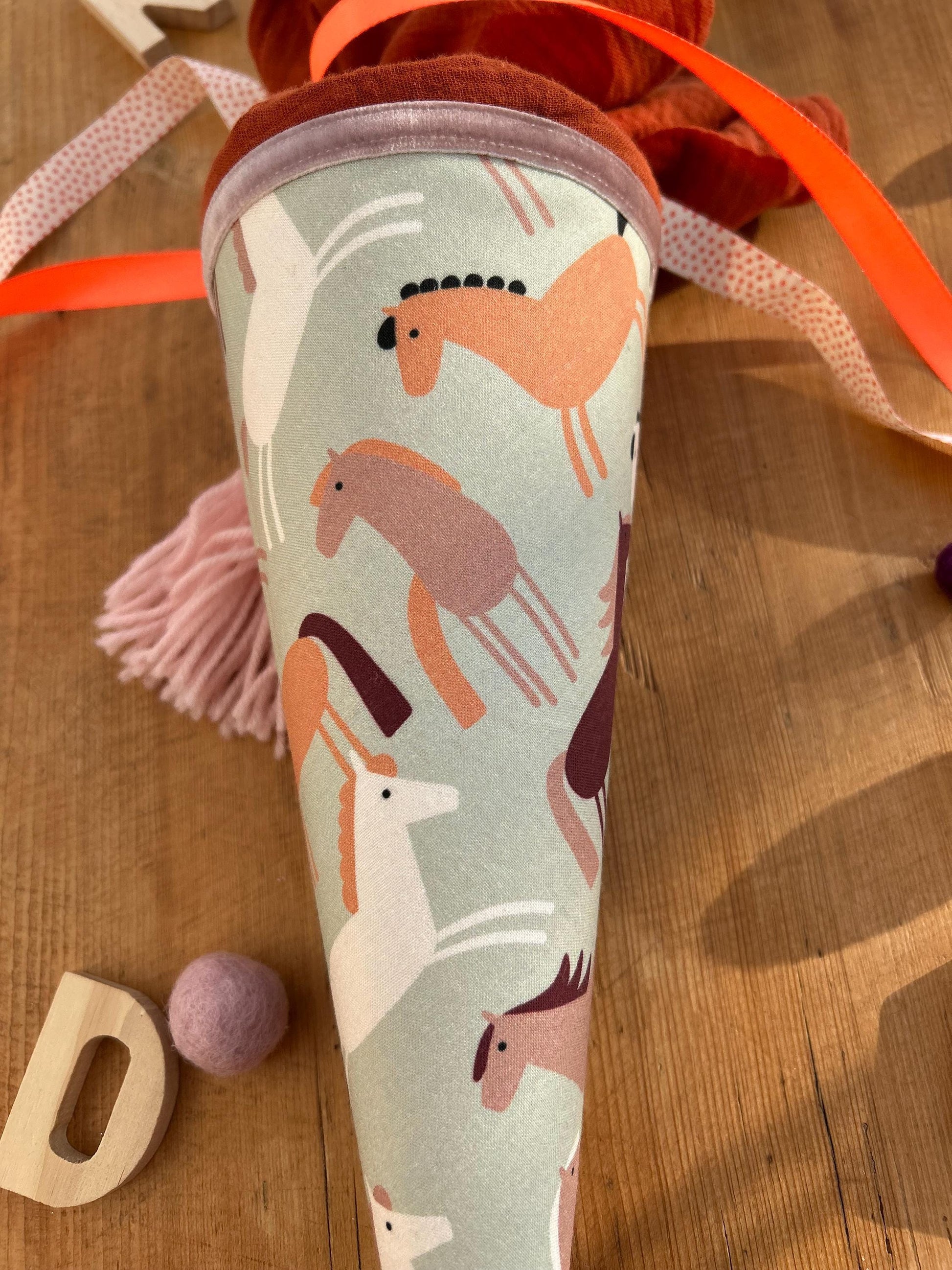 Geschwisterschultüte Pferd, Pony, Zuckertüte Trosttüte Schultüte Stoff Schulanfang Einschulung, Kita Start, Schultüte personalisiert
