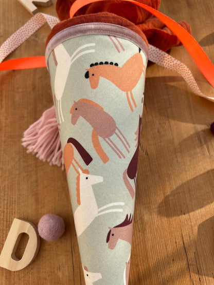 Geschwisterschultüte Pferd, Pony, Zuckertüte Trosttüte Schultüte Stoff Schulanfang Einschulung, Kita Start, Schultüte personalisiert