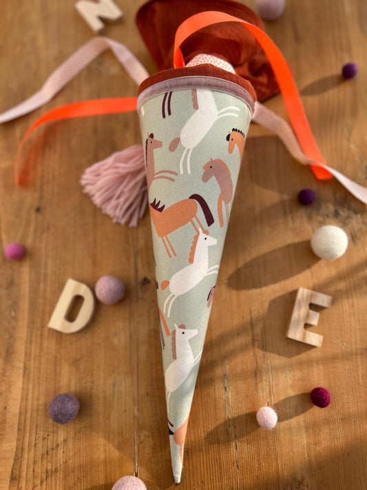 Geschwisterschultüte Pferd, Pony, Zuckertüte Trosttüte Schultüte Stoff Schulanfang Einschulung, Kita Start, Schultüte personalisiert