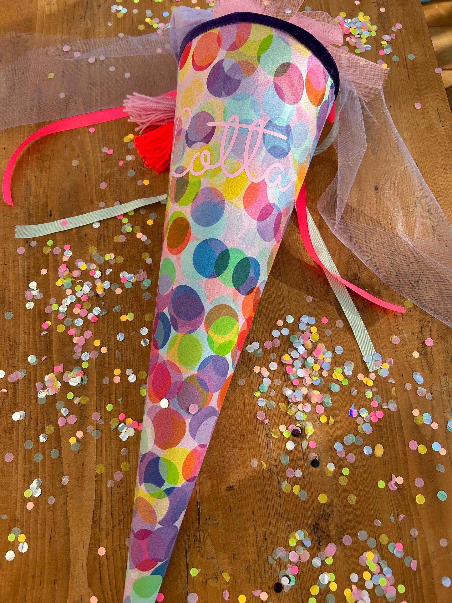 Schultüte Musselin Schultüte Mädchen Schultüte Punkte, Schultüte neon, Schultüte Ergobag, Schultüte Dots, Konfetti, Schultüte personalisiert
