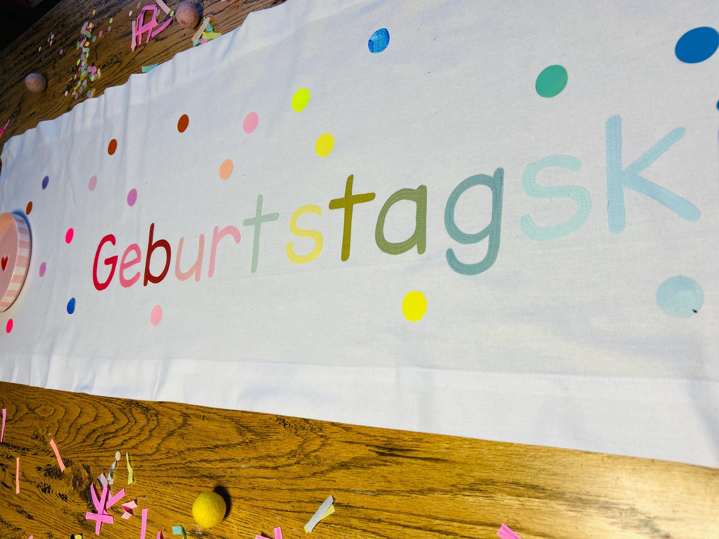Tischläufer Tischdecke Partydeko Geburtstag Deko Kindergeburtstag Geburtstagskind Kindergeburtstag Happy Birthday Konfetti, neon,Regenbogen