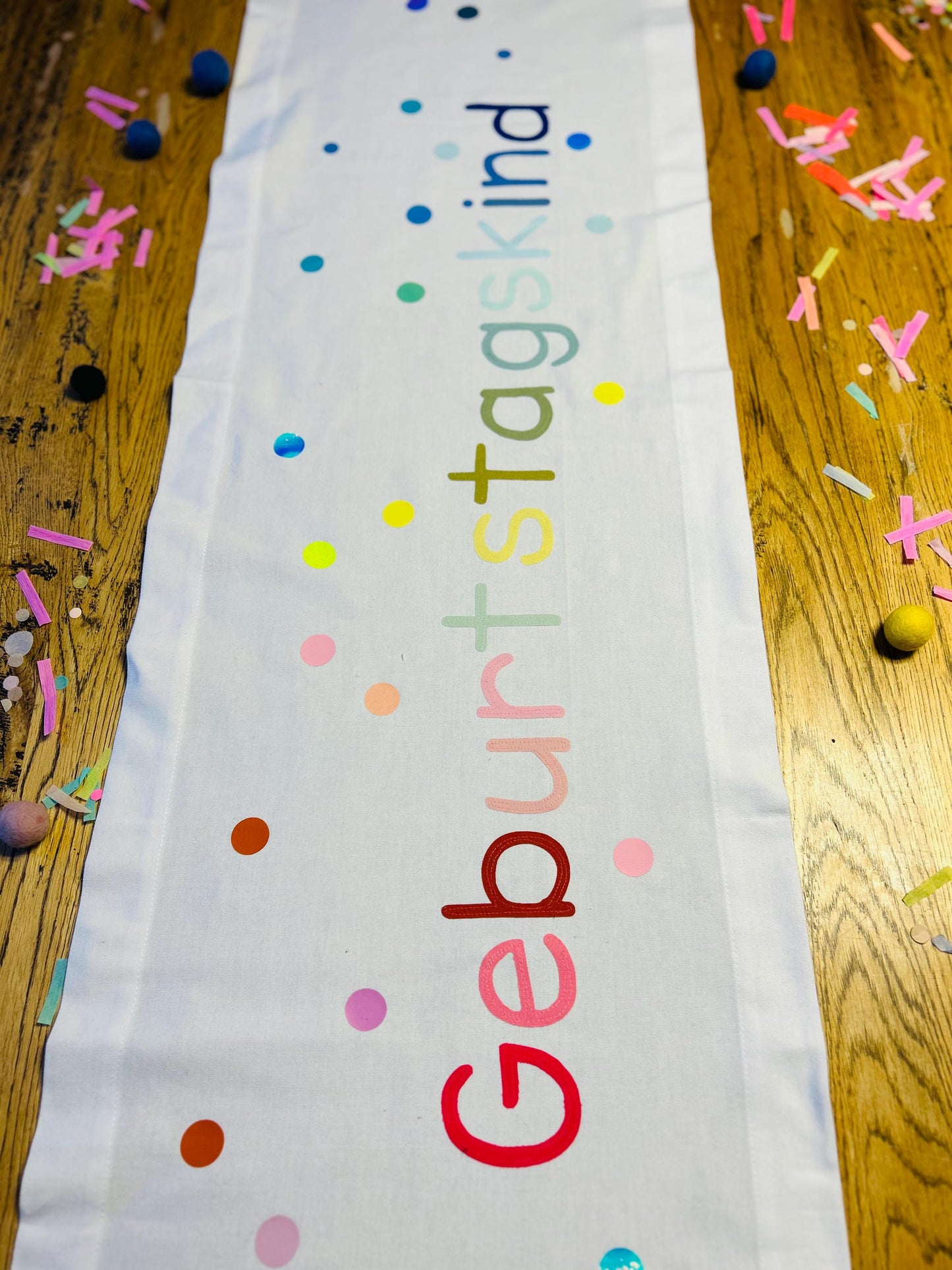 Tischläufer Tischdecke Partydeko Geburtstag Deko Kindergeburtstag Geburtstagskind Kindergeburtstag Happy Birthday Konfetti, neon,Regenbogen