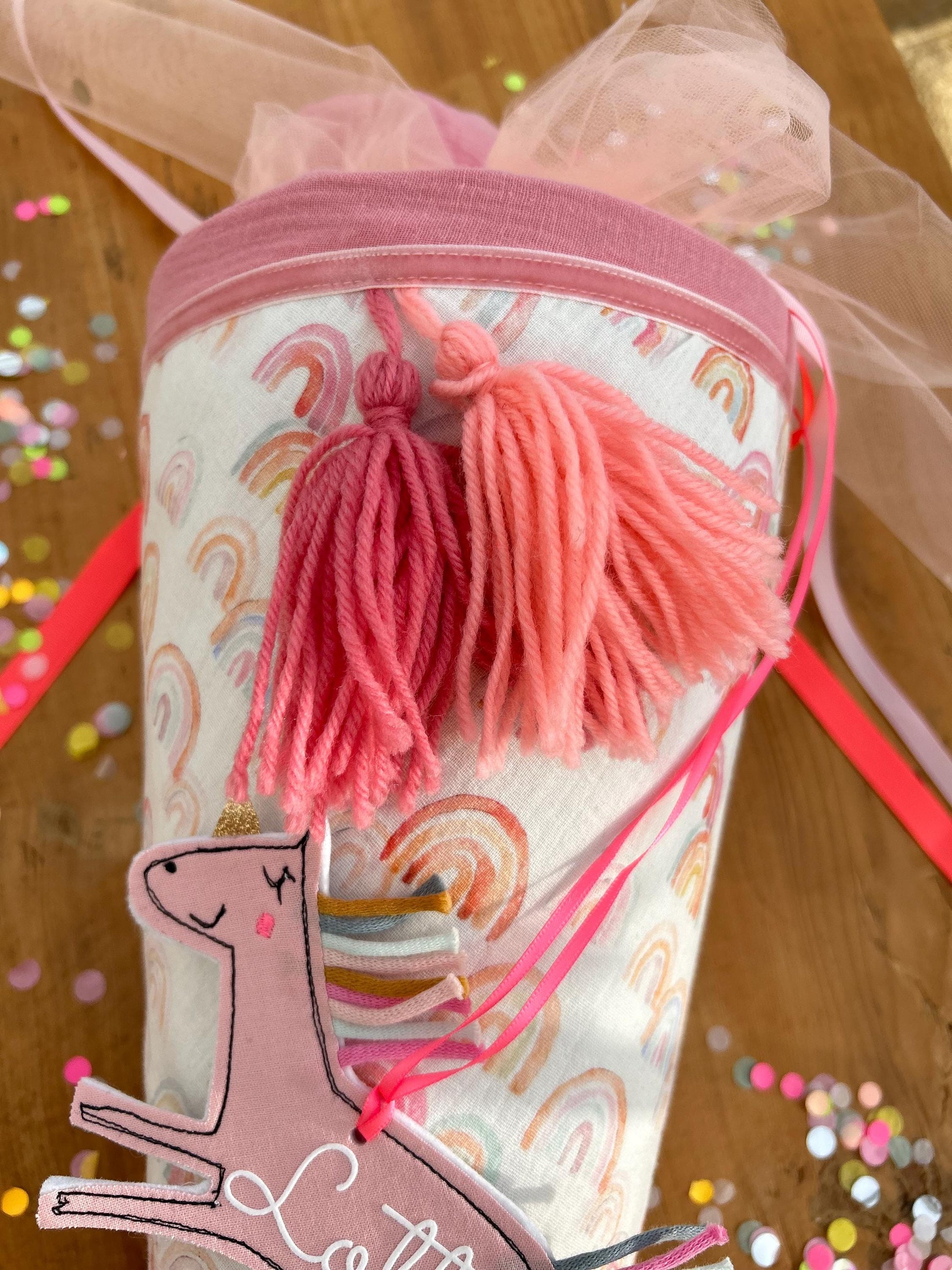 Regenbogen Schultüte Musselin Schultüte Mädchen Schultüte neon, Schultüte Ergobag, Schultüte Einhorn, Konfetti, Schultüte personalisiert