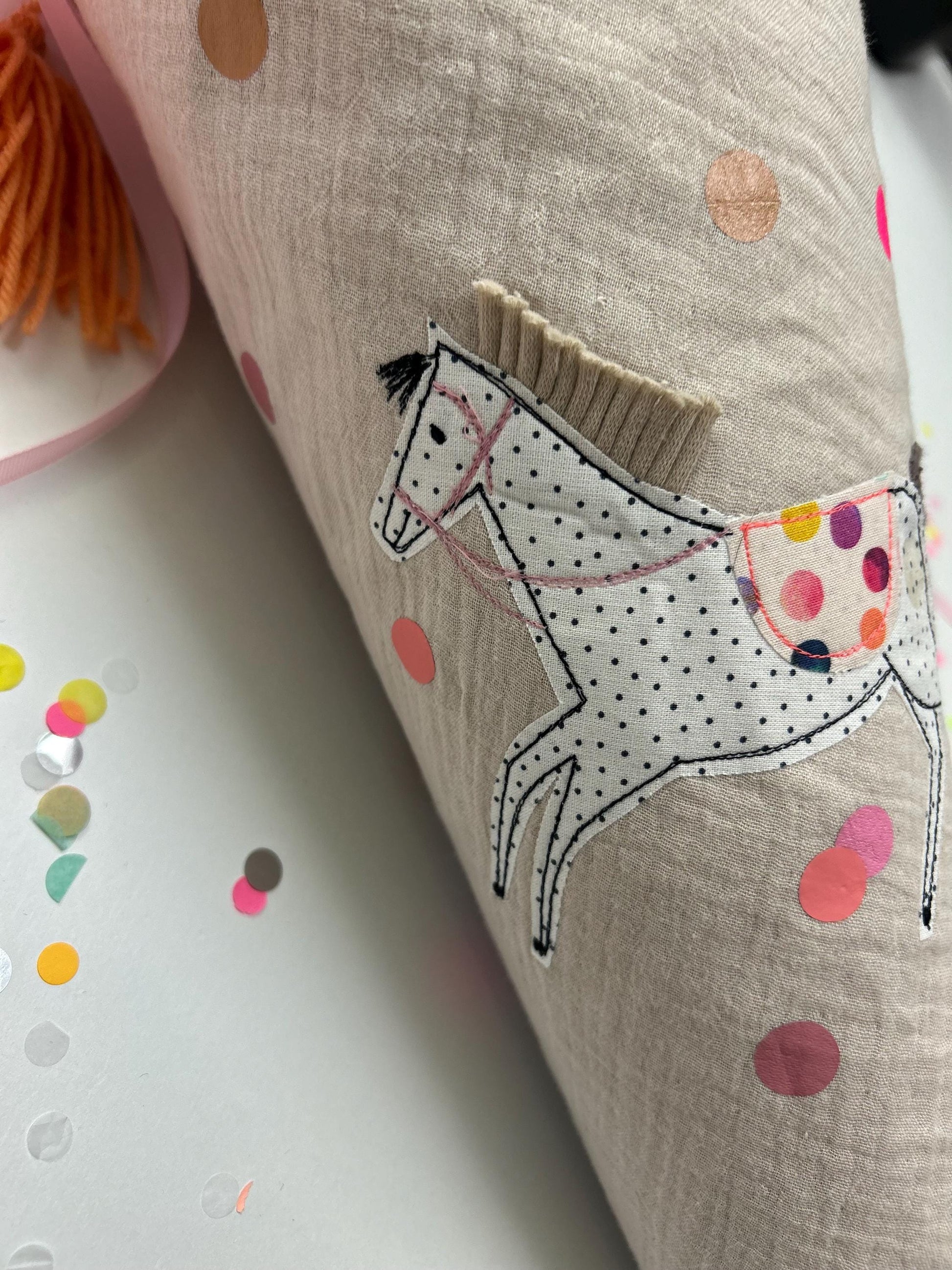 Schultüte Pferd, Pferdeschultüte Mädchen, Schultüte Musselin, Schultüte beige, Schultüte personalisiert, Einschulung, Schulanfang, Pferd
