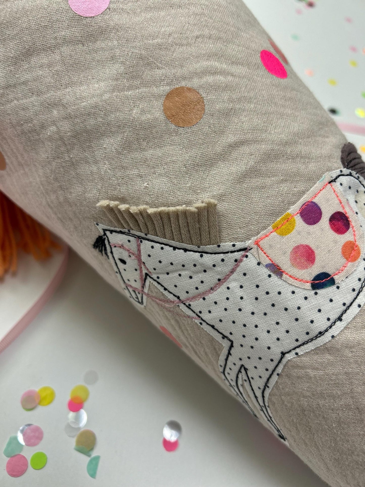 Schultüte Pferd, Pferdeschultüte Mädchen, Schultüte Musselin, Schultüte beige, Schultüte personalisiert, Einschulung, Schulanfang, Pferd