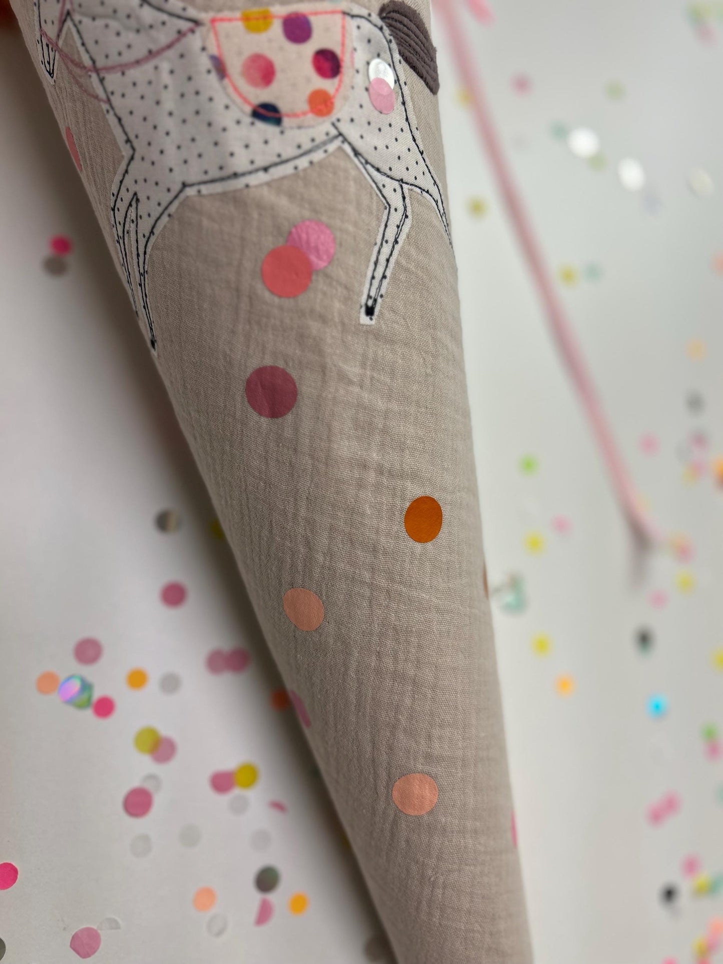 Schultüte Pferd, Pferdeschultüte Mädchen, Schultüte Musselin, Schultüte beige, Schultüte personalisiert, Einschulung, Schulanfang, Pferd