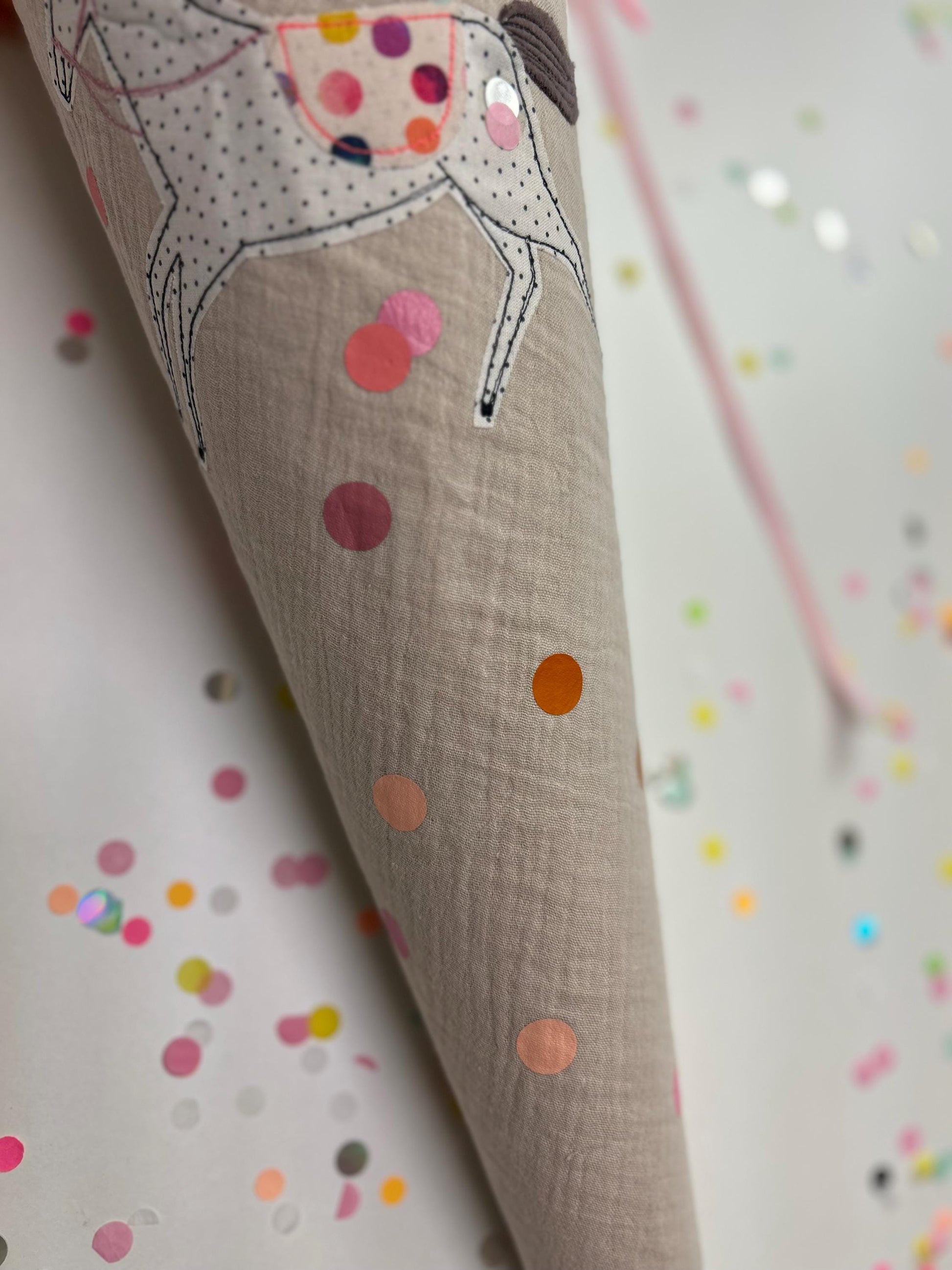 Schultüte Pferd, Pferdeschultüte Mädchen, Schultüte Musselin, Schultüte beige, Schultüte personalisiert, Einschulung, Schulanfang, Pferd