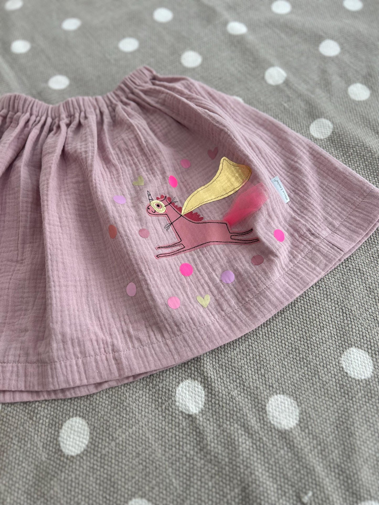 Mädchenrock Musselin, Rock Musselin, Musselinrock,Musselin, Rock Einhorn,Einhornrock, Konfetti,Glitzerrock,Musselin rosa, altrosa