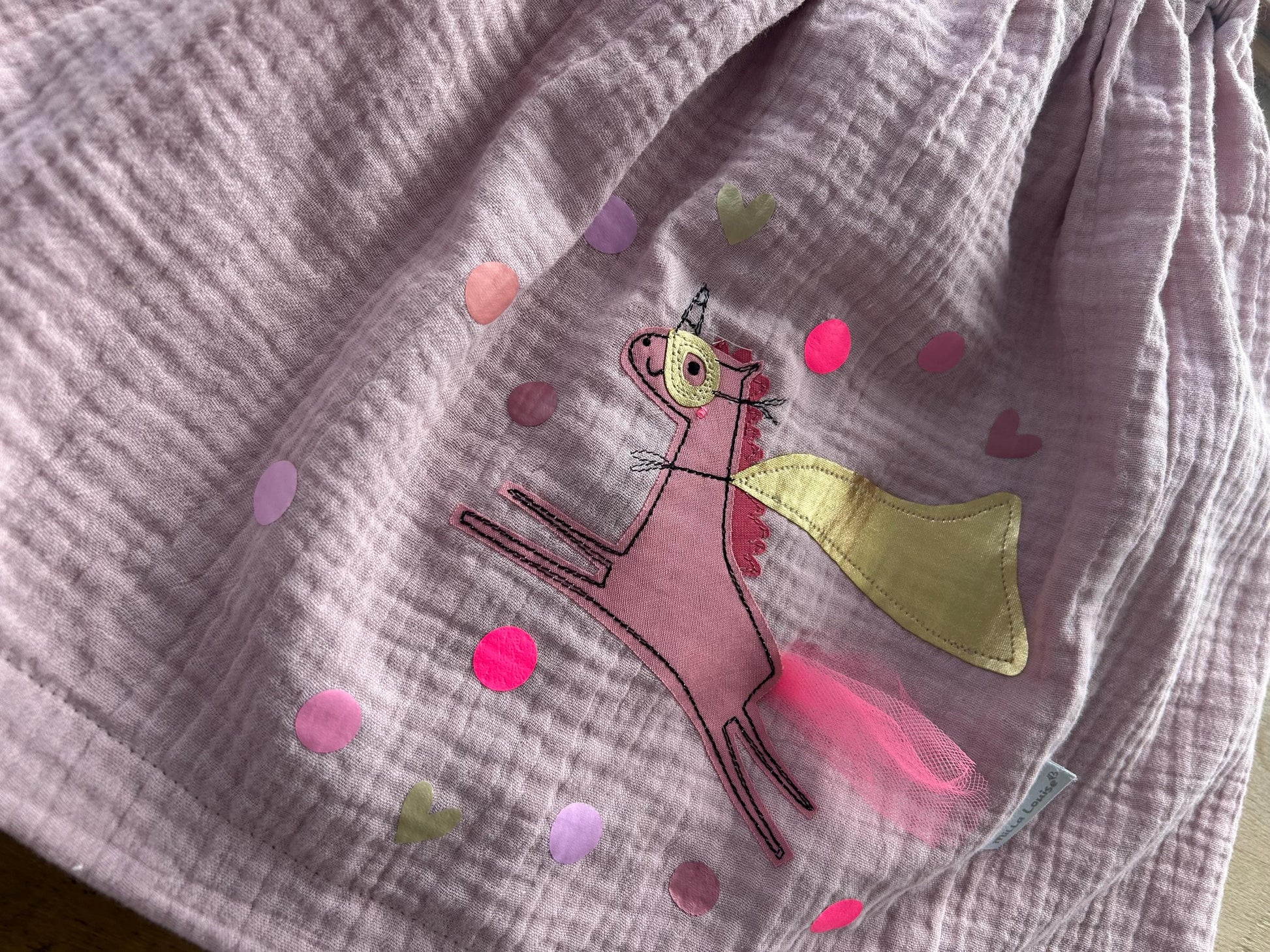 Mädchenrock Musselin, Rock Musselin, Musselinrock,Musselin, Rock Einhorn,Einhornrock, Konfetti,Glitzerrock,Musselin rosa, altrosa