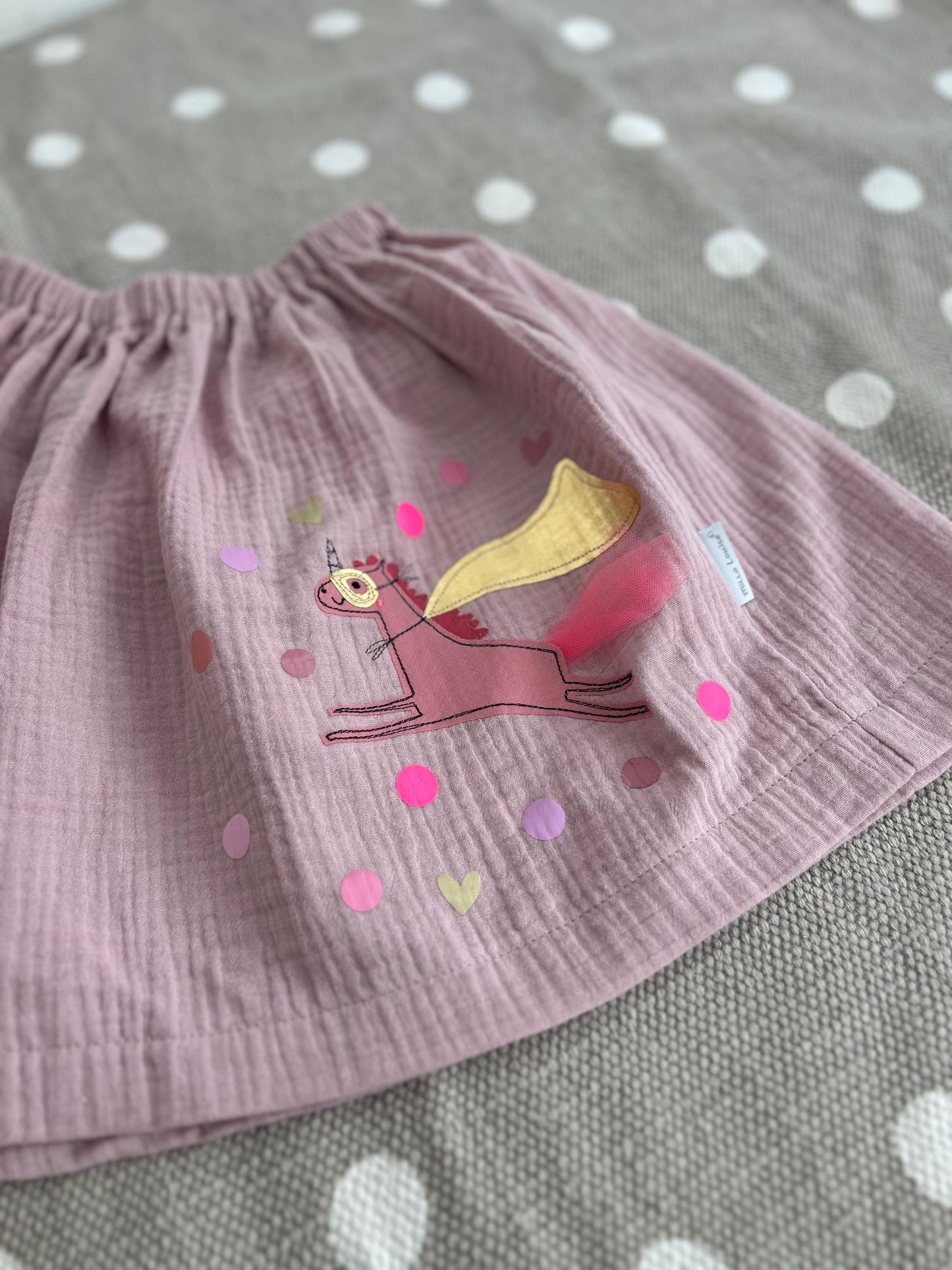 Mädchenrock Musselin, Rock Musselin, Musselinrock,Musselin, Rock Einhorn,Einhornrock, Konfetti,Glitzerrock,Musselin rosa, altrosa