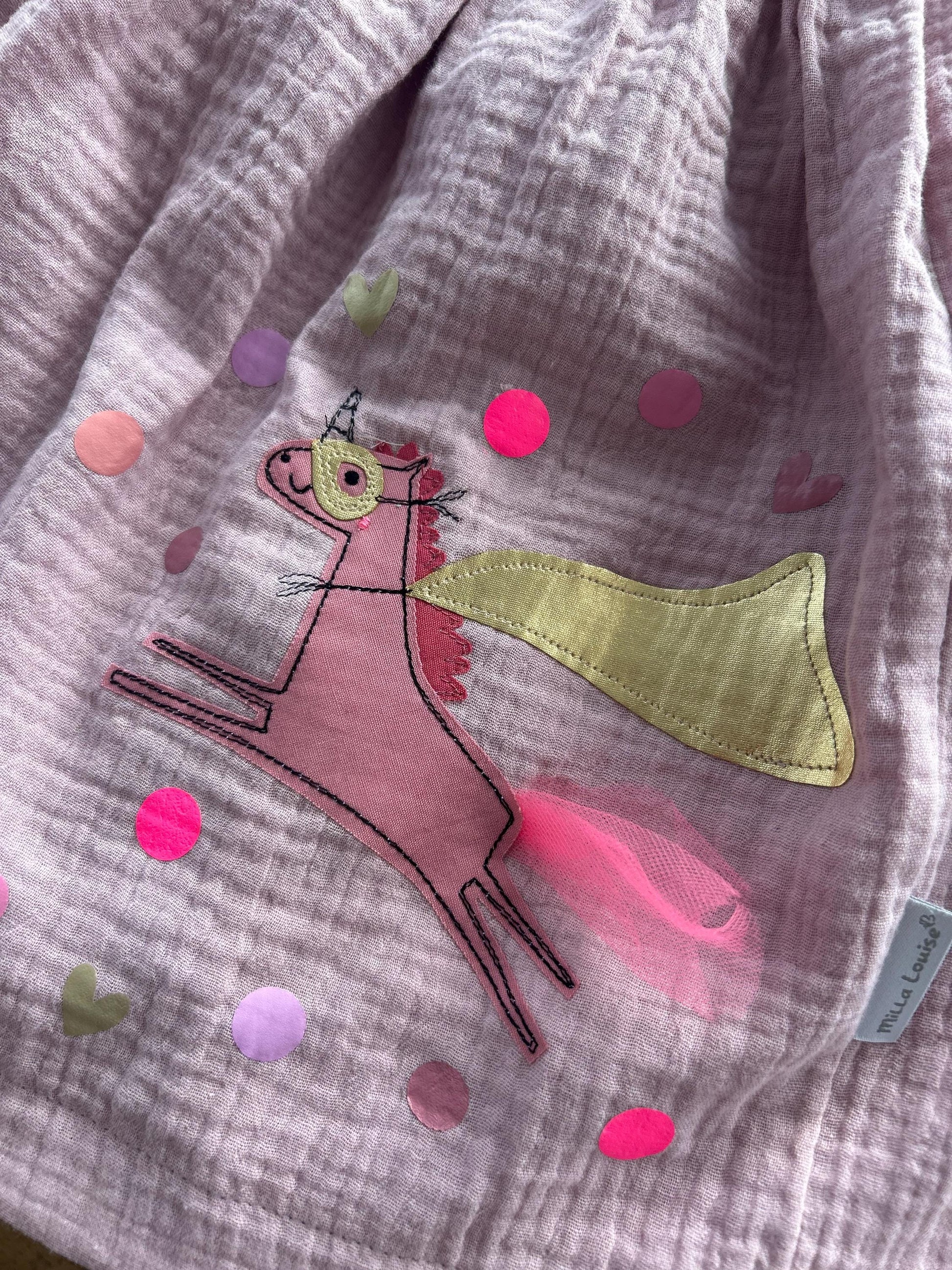 Mädchenrock Musselin, Rock Musselin, Musselinrock,Musselin, Rock Einhorn,Einhornrock, Konfetti,Glitzerrock,Musselin rosa, altrosa