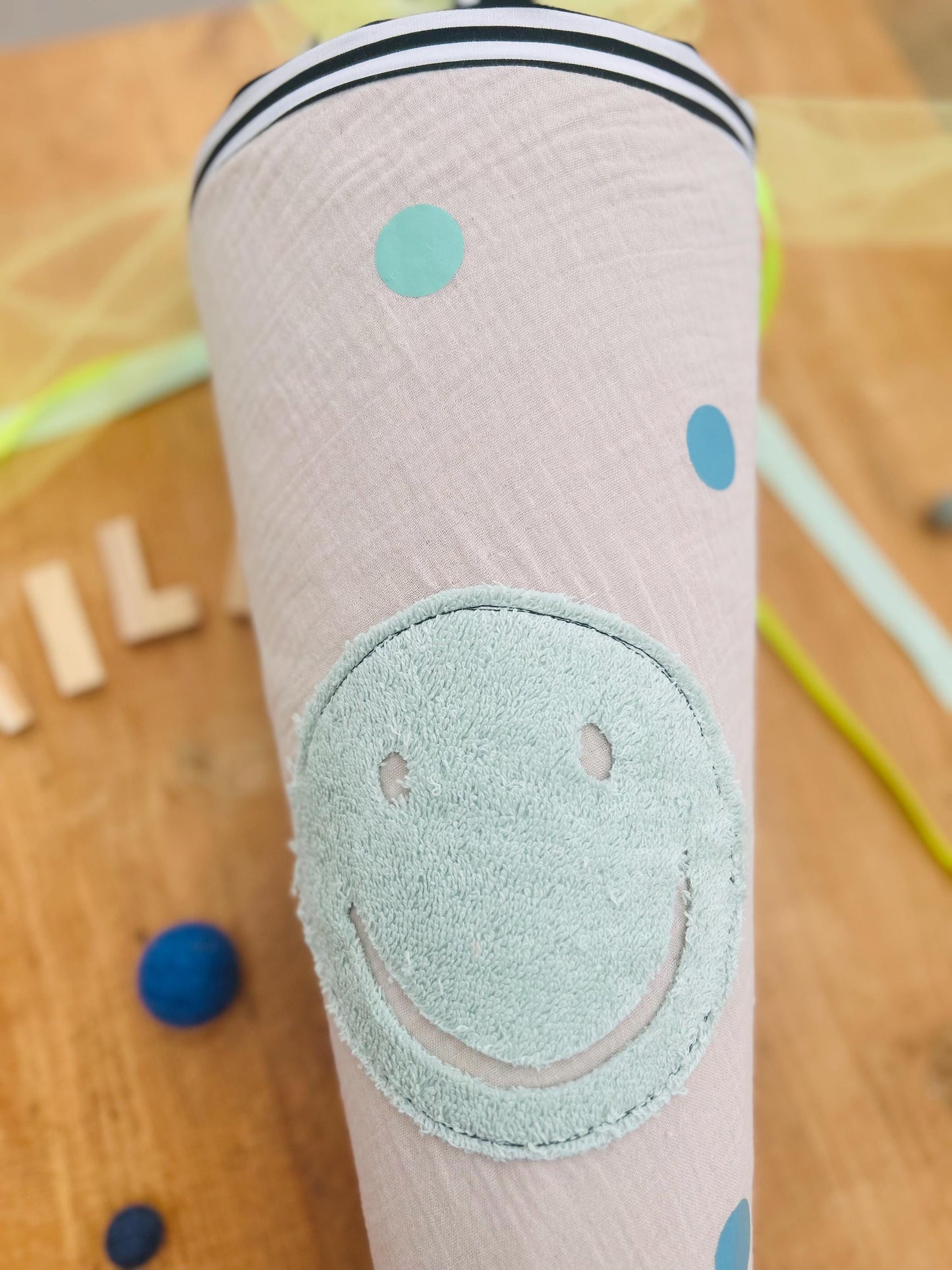 Schultüte Smiley, Frottee Smiley, Schultüte gestreift, Schultüte beige, Schultüte personalisiert, Schultüte beige Schultüte mit Smiley,lila
