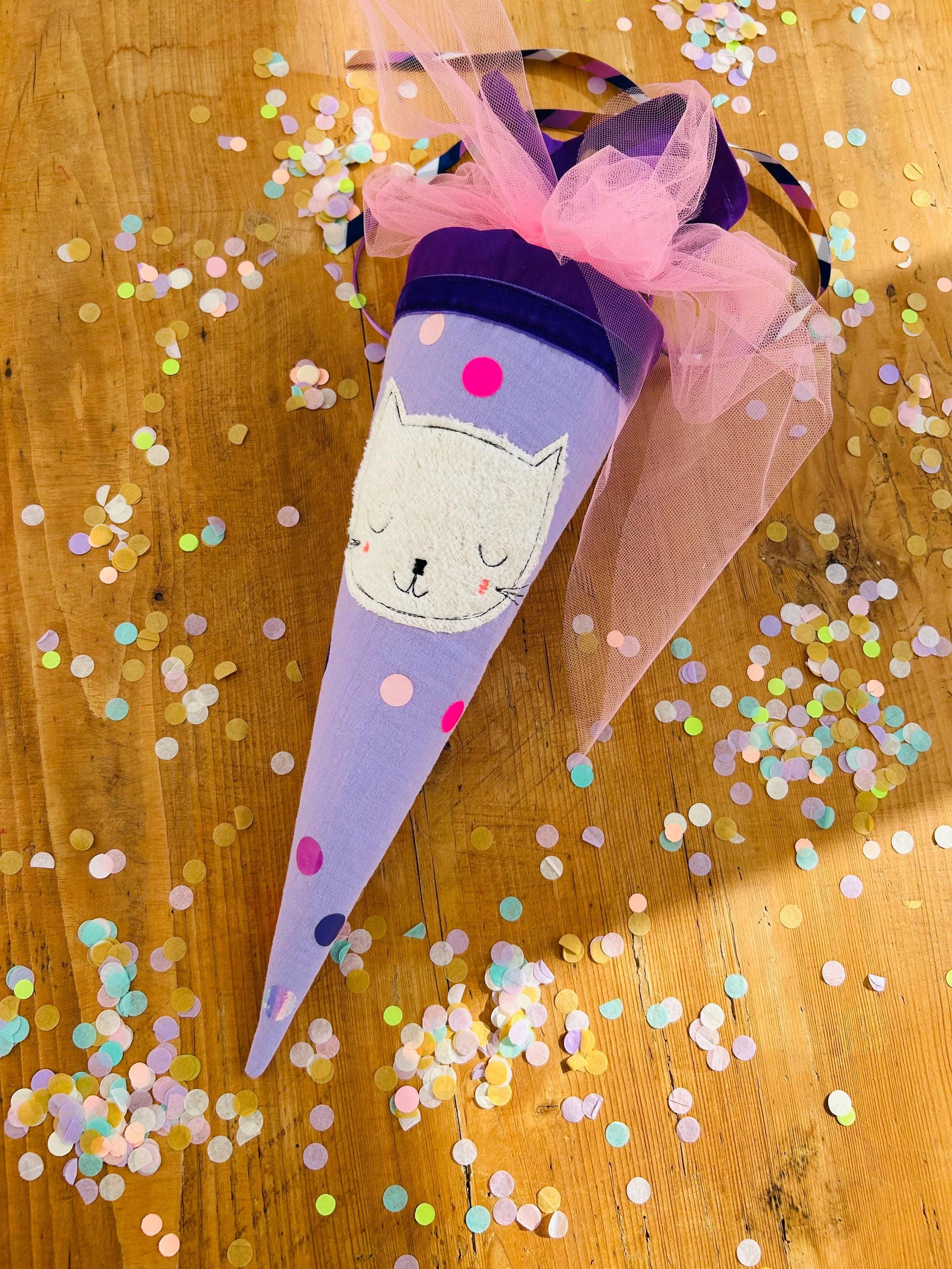 Schultüte Katze, Geschwisterschultüte Katze, Zuckertüte Trosttüte Schulanfang Einschulung, Kita Start, Schultüte personalisiert, neon